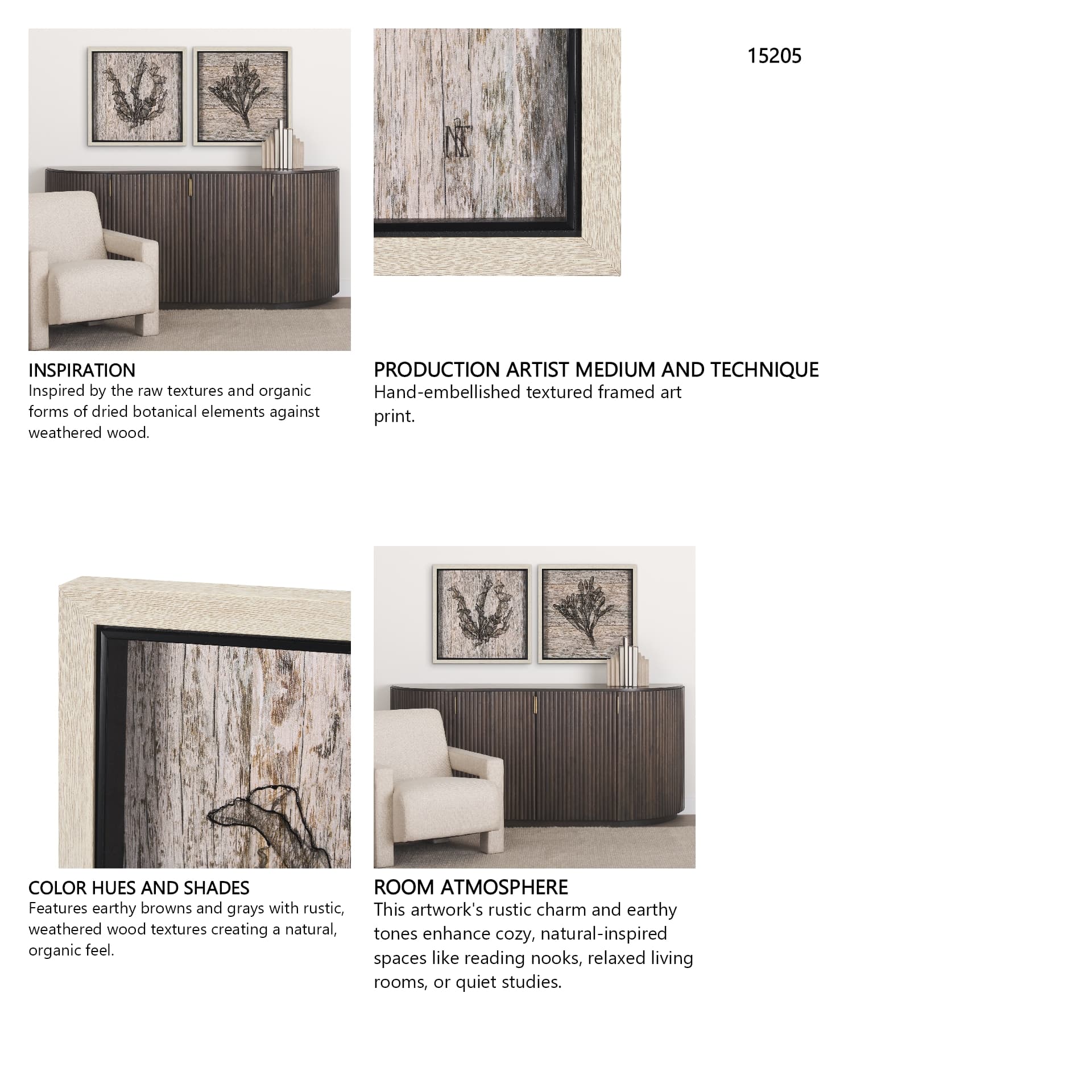 Wood Grain Sea Plant I by Mercana Studio a Hand Embellished Textured Framed Art Print — in a styled room