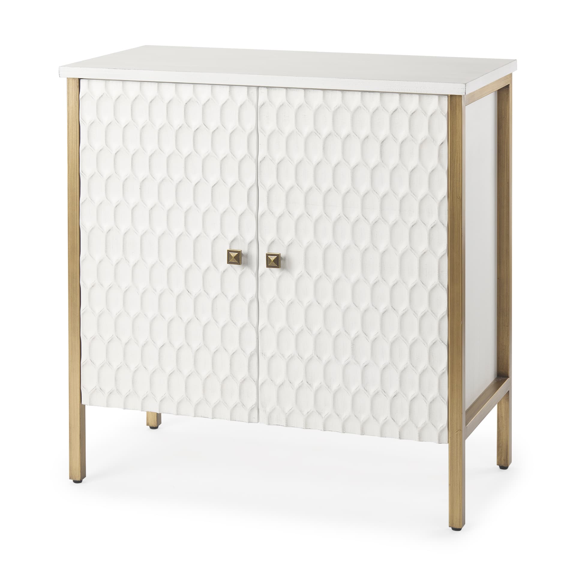 Savannah White Fir Veneer w/ Gold Metal Accent 2-Door Accent Cabinet — product photograph