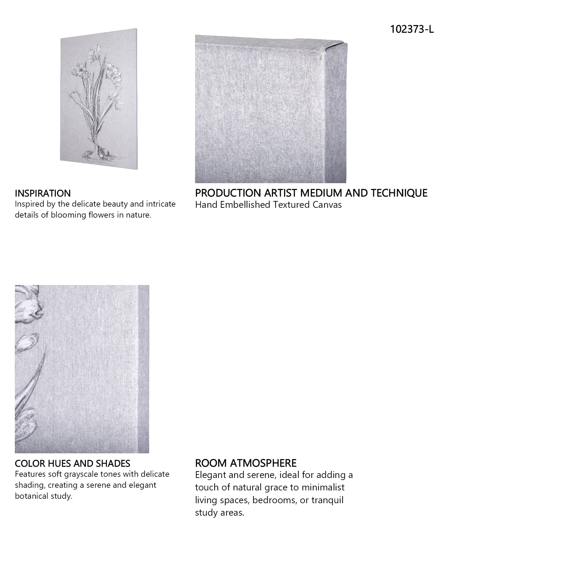 Botanical sketches III (Grey) by Mercana Studio a Hand Embellished Textured Canvas — in a styled room