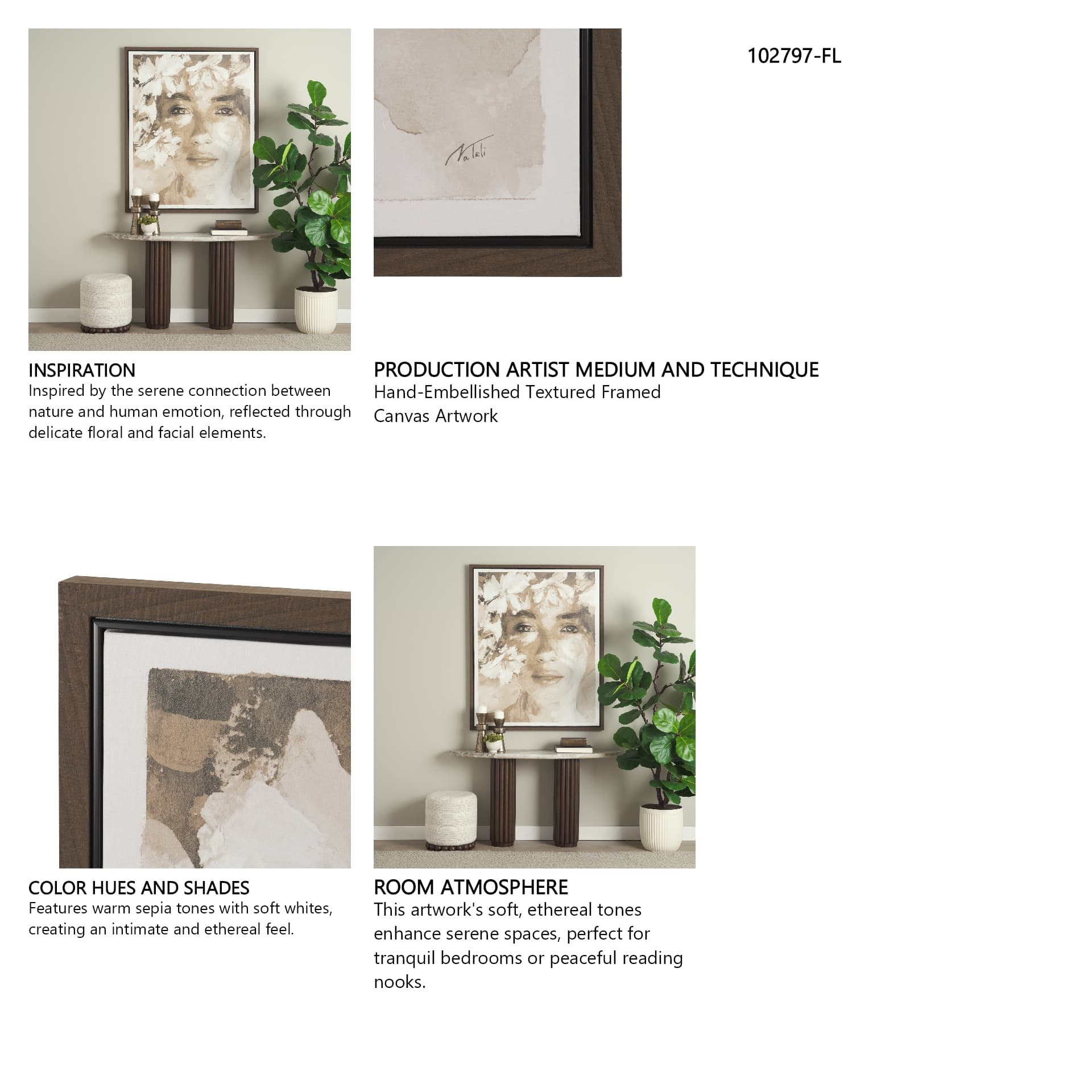 Repose by Mercana Studio Hand-Embellished Textured Framed Canvas Artwork — in a styled room