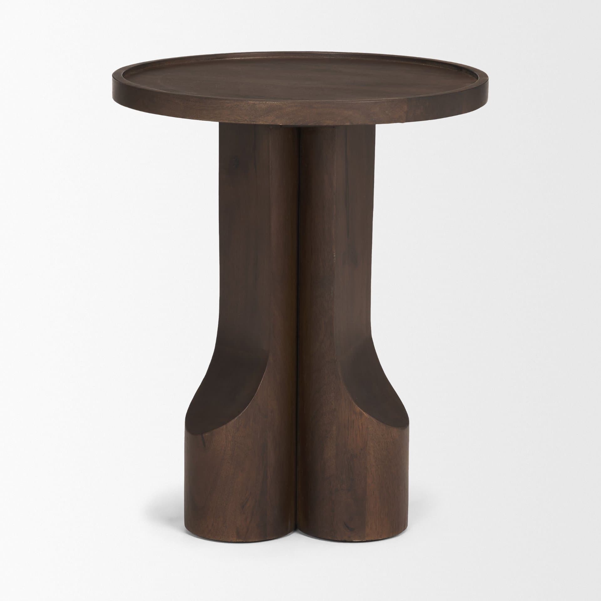 Cayson Dark Brown Sculptural Round Accent Table — product photograph