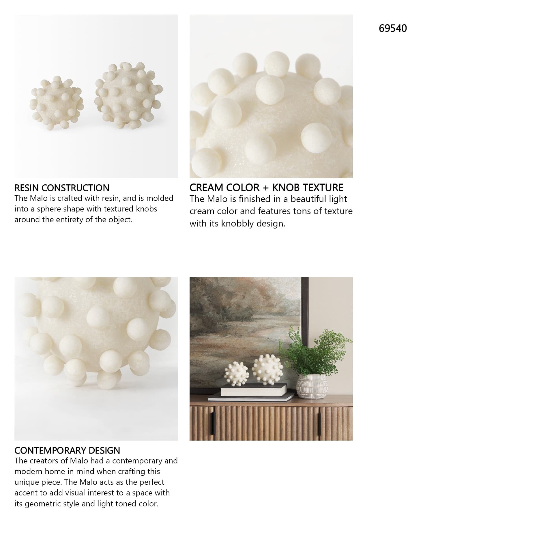 Malo 5.9L x 5.9W x 5.9H Cream Resin Large Sphere Decorative Object — in a styled room