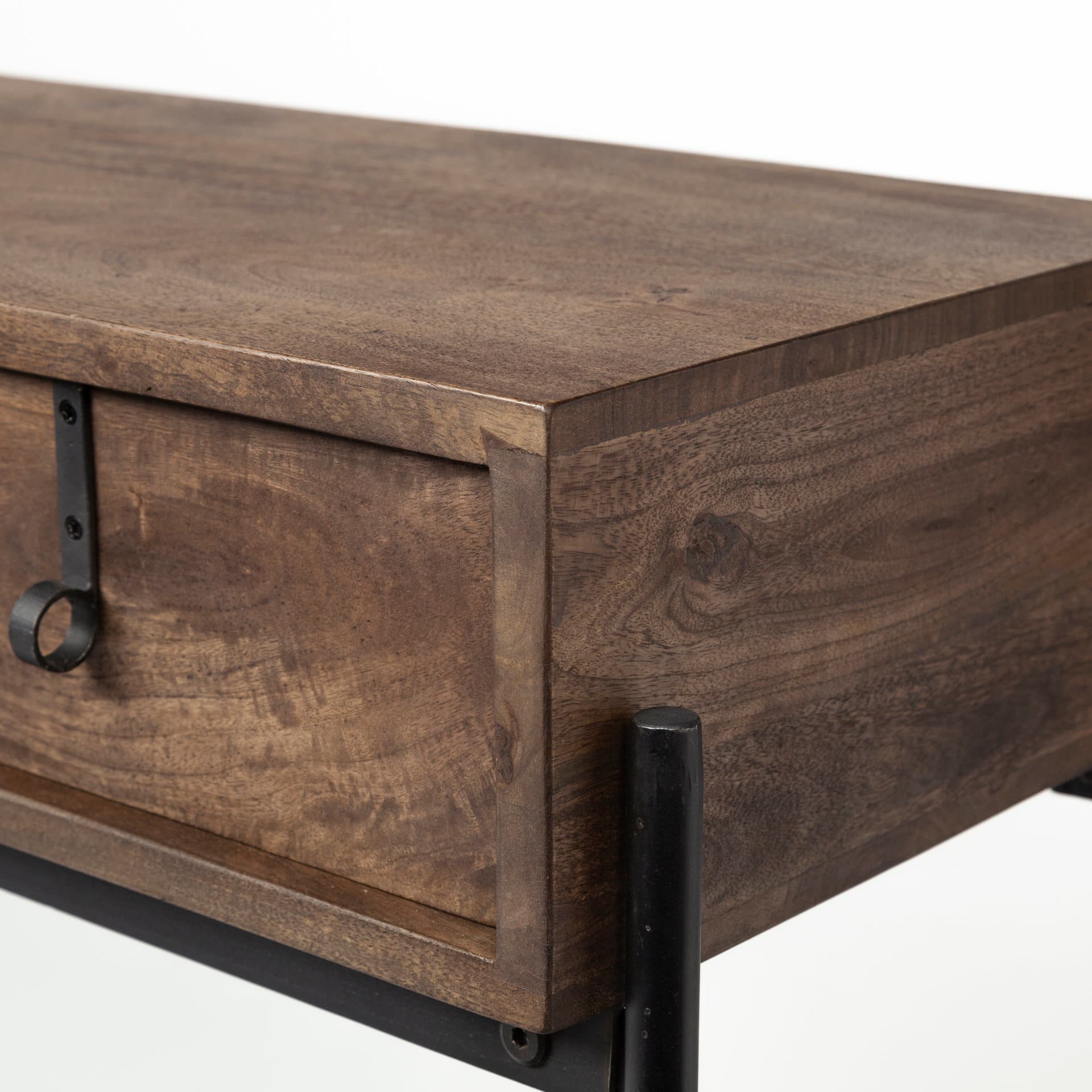 Glenn III 56L x 14W Dark Brown Wood w/ Black Iron Frame, 4 Drawer Console Table — product photograph