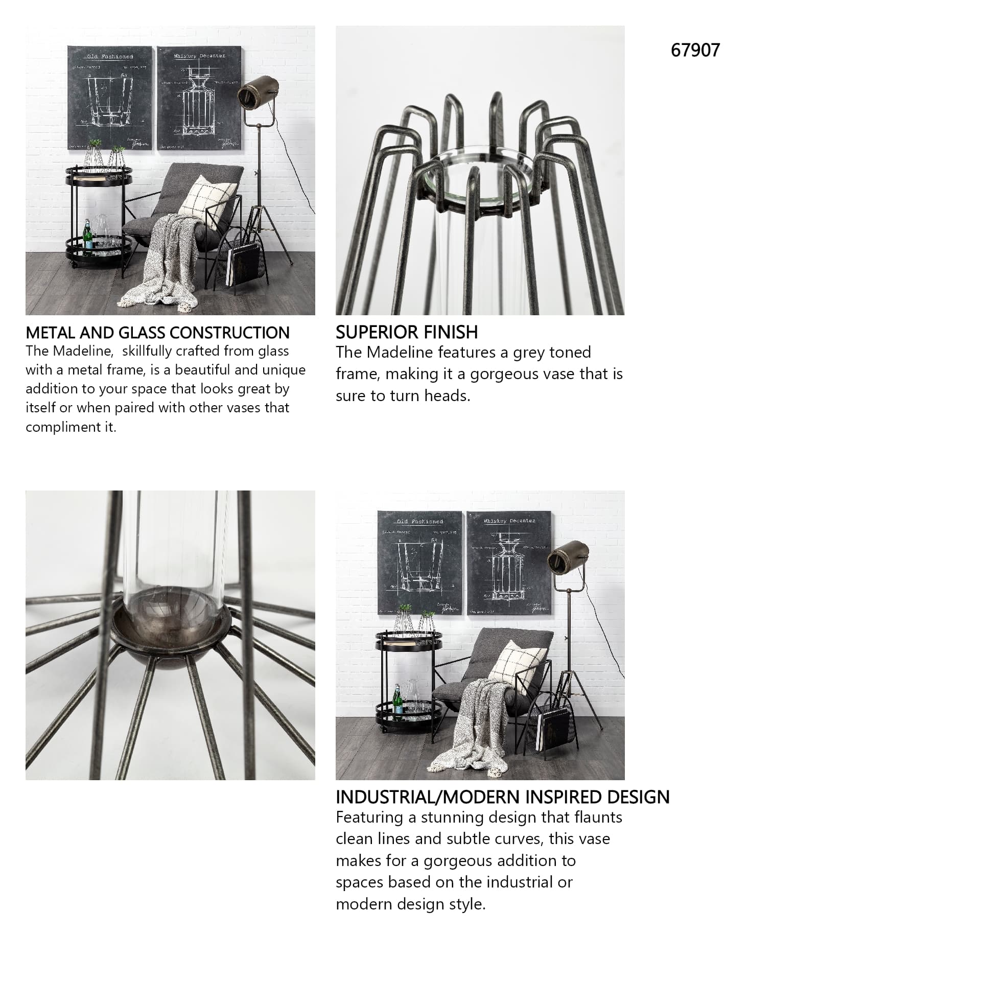 Madeline II Large Gunmetal Gray Metal Glass Test Tube Vase — in a styled room
