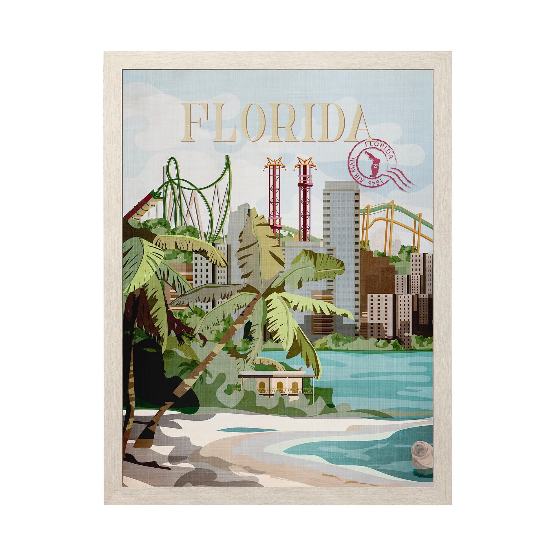 Florida Go USA (L) by Mercana Studio a Hand Embellished Decograph Framed Art Print — in a styled room