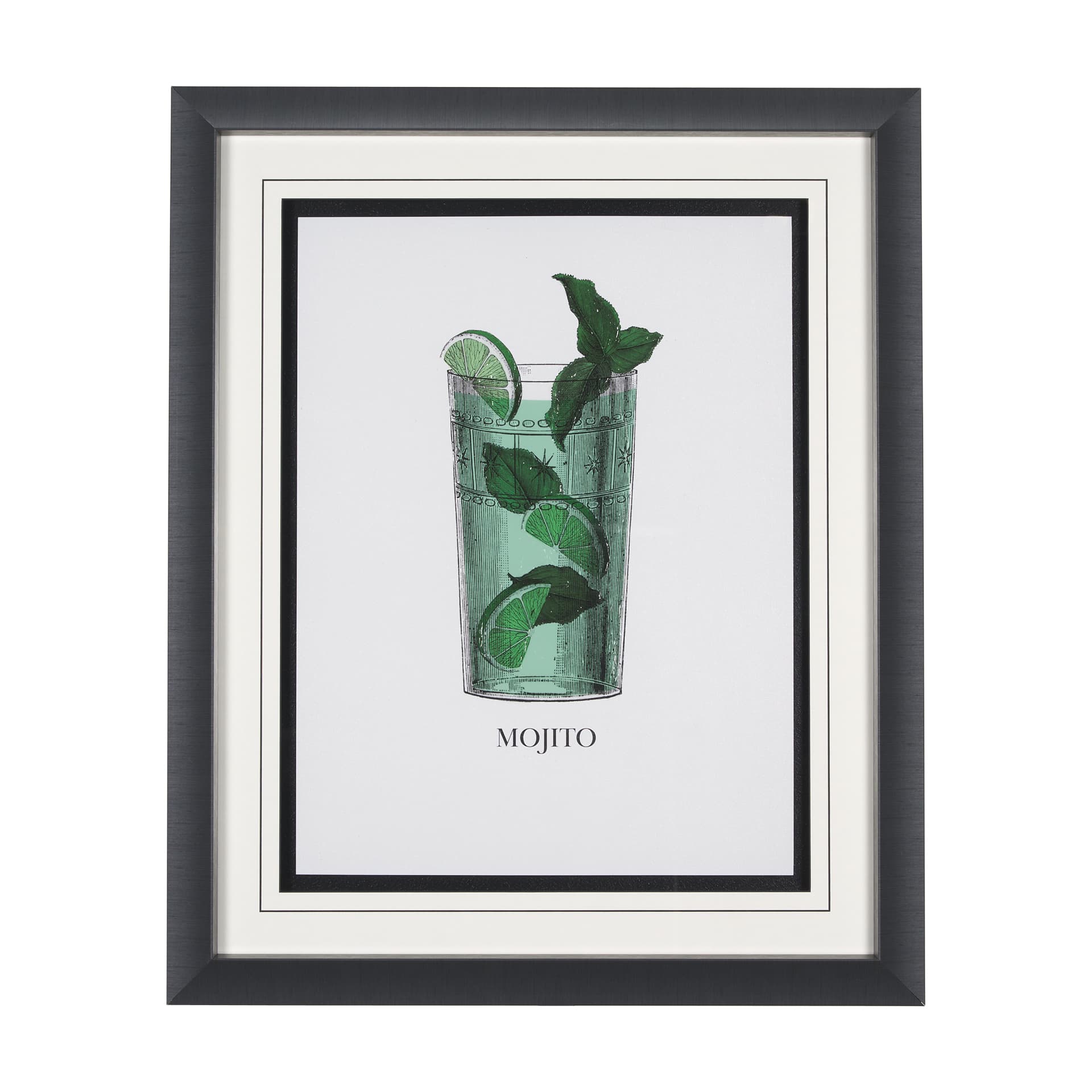 Vintage Cocktails-Mojito by Gwen Aspell Hand Embelished Textured Framed Art Print Matted under Glass — product photograph