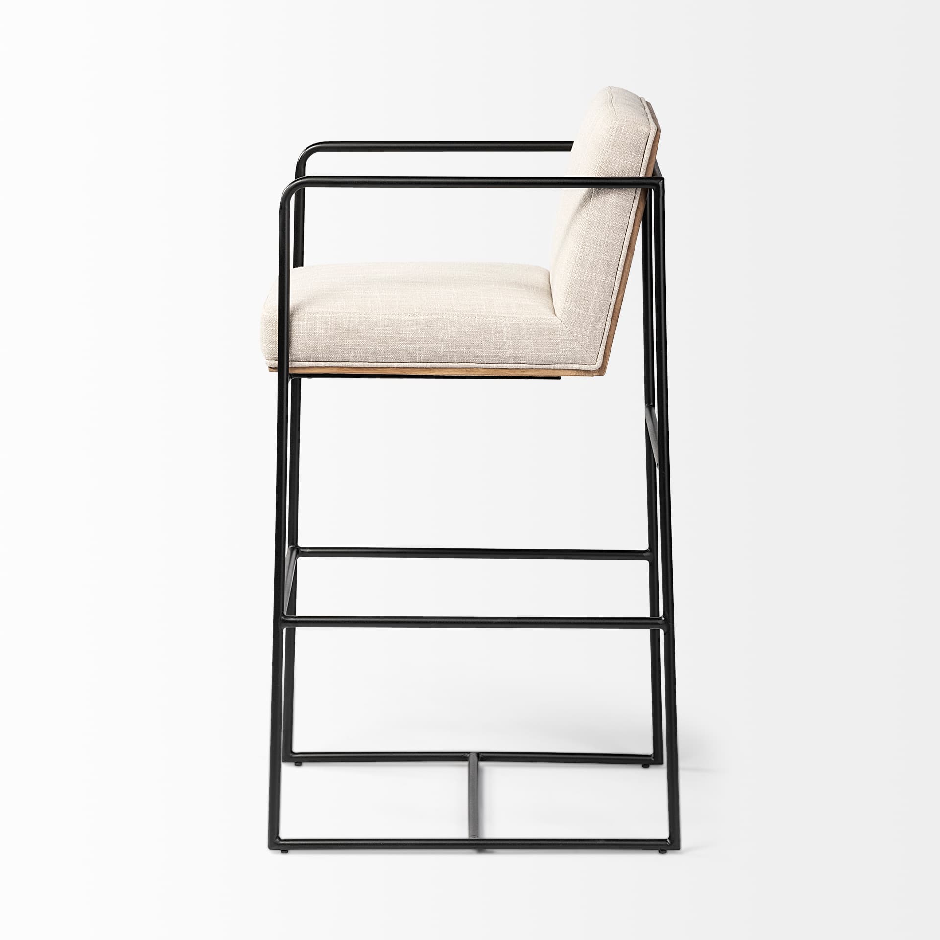 Stamford Backless 40in Seat Bar Stool | Beige Fabric w/ Black Metal — product photograph