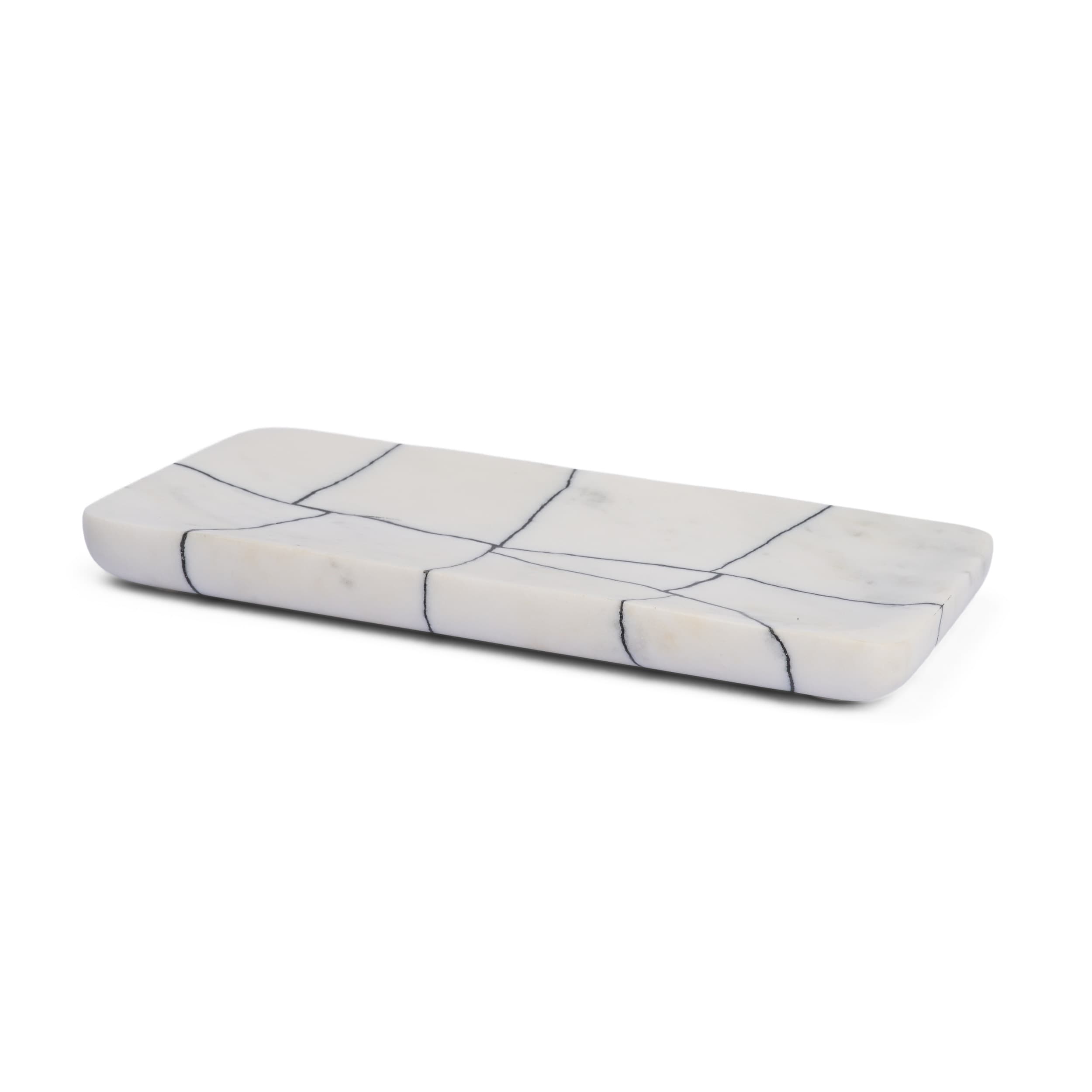 Tratto Rectangular White Marble Decorative Tray — product photograph