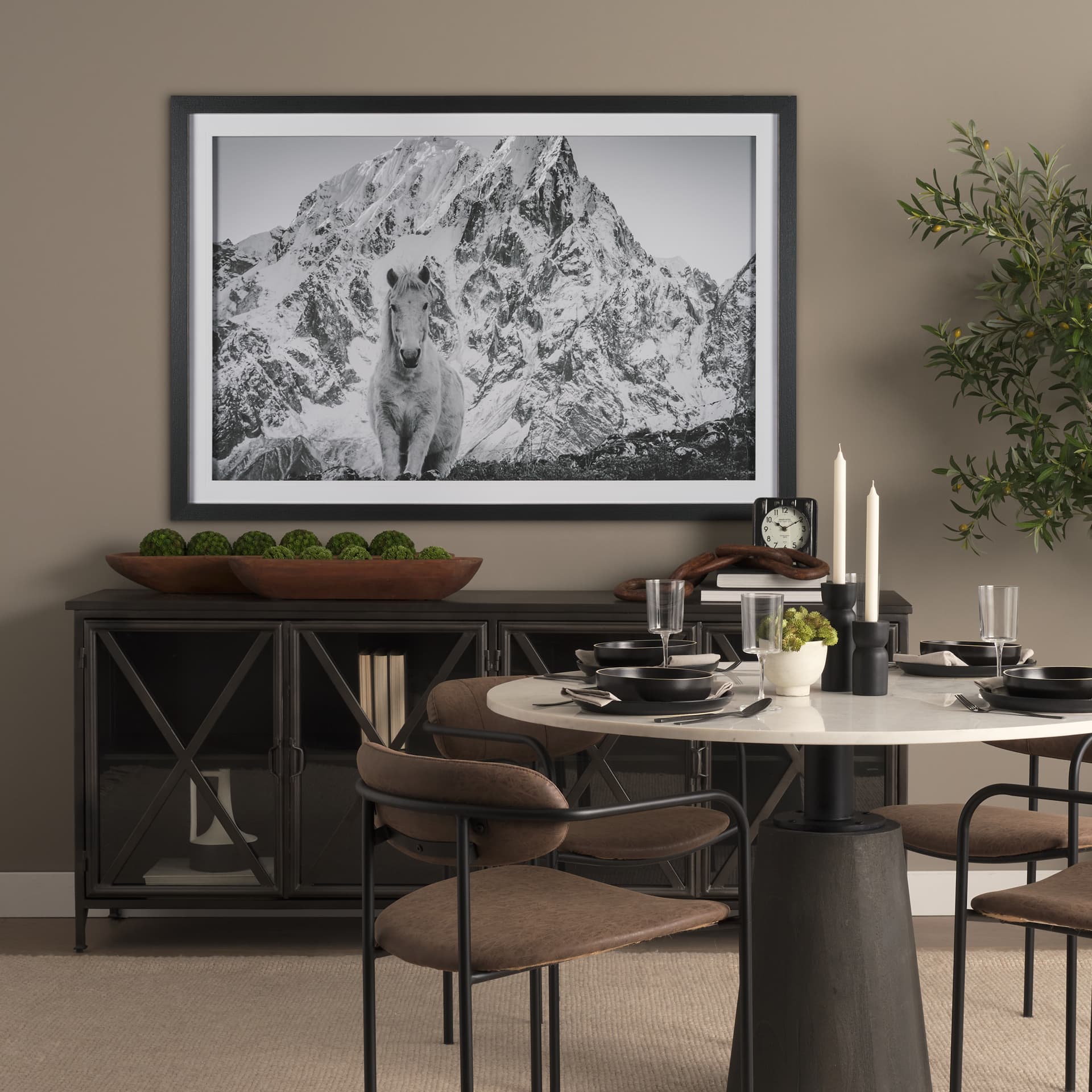 Majestic Mane - Snowscape by Matt Roseveare Framed Art Print Matted under Glass — in a styled room