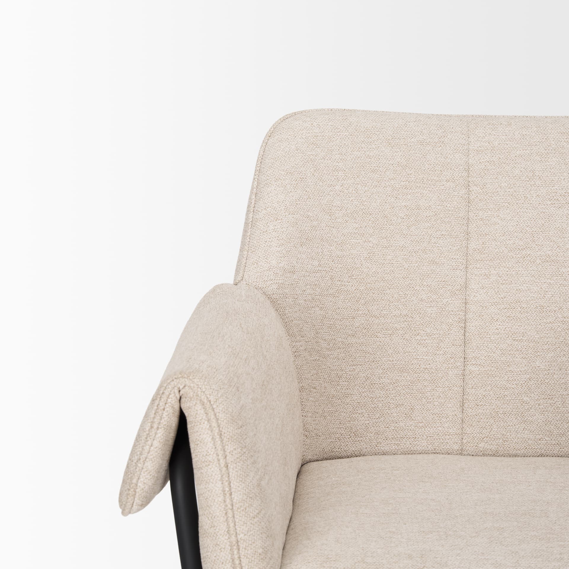 Brently Curved Back Dining Arm Chair | Oatmeal Fabric w/ Metal — product photograph