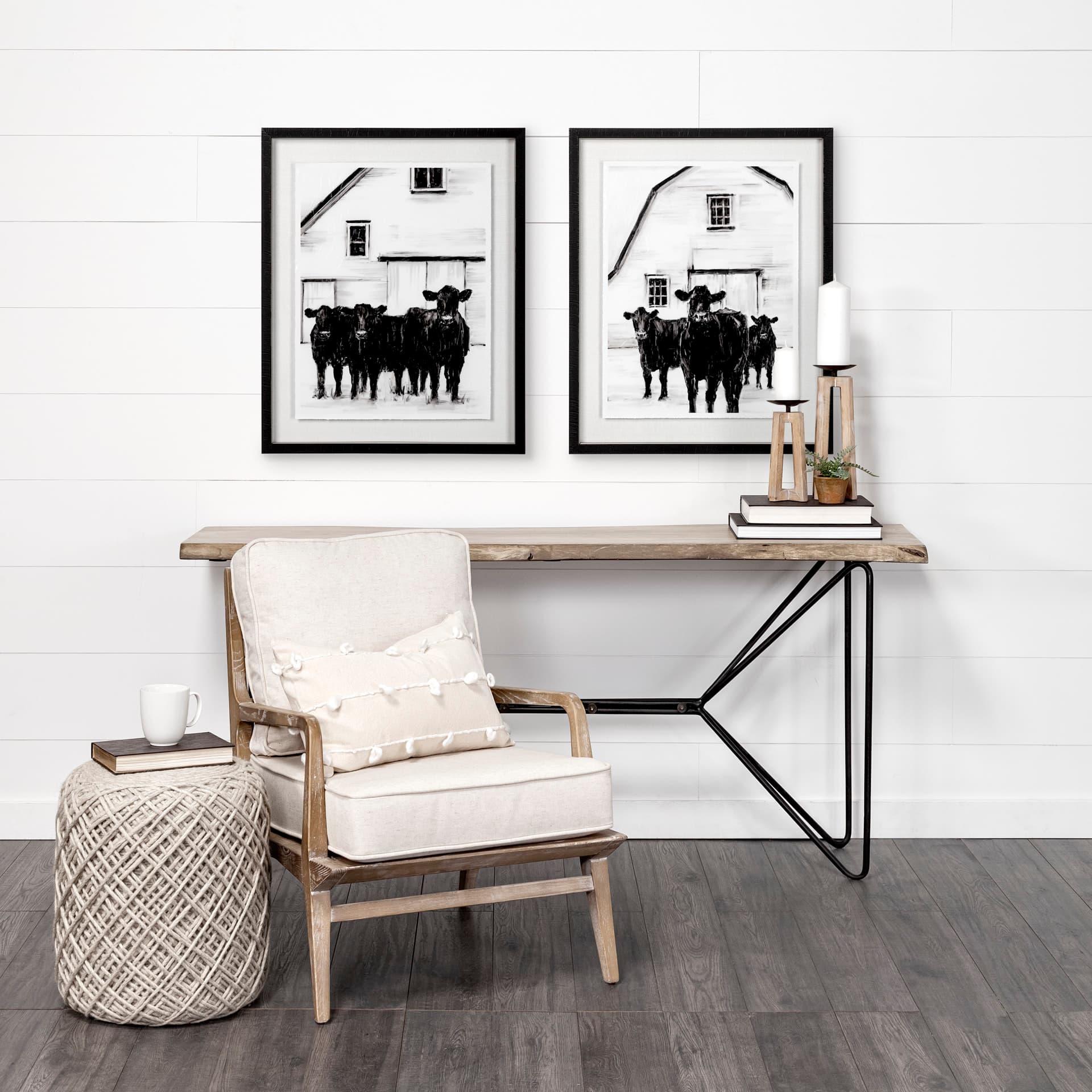 Standing Around I by Ethan Harper a Hand Embellished Textured Framed Photo Art Print Matted under Gl — in a styled room
