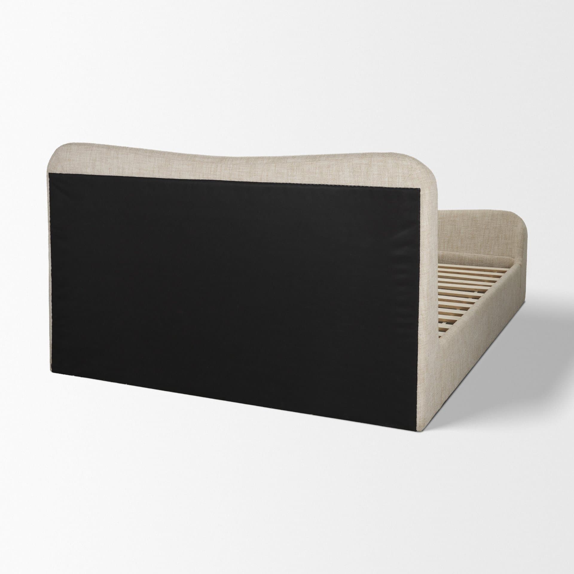 Solene King Upholstered Bedframe w/ Footbed | Curved Headboard | Oatmeal Fabric — product photograph
