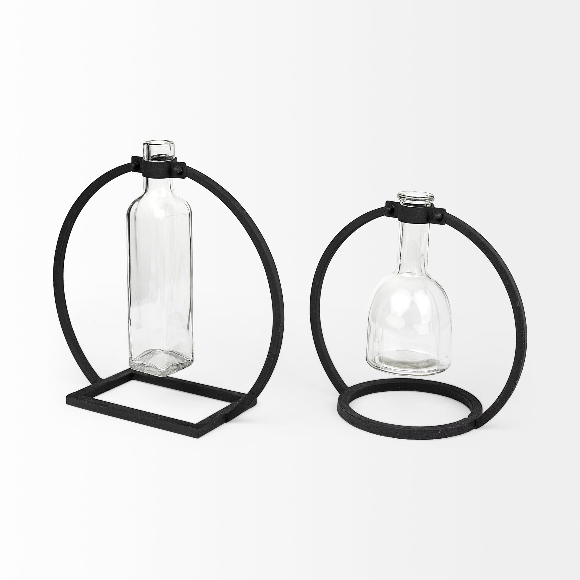 Monica II Tall Black Metal Glass Bottle Vase — product photograph