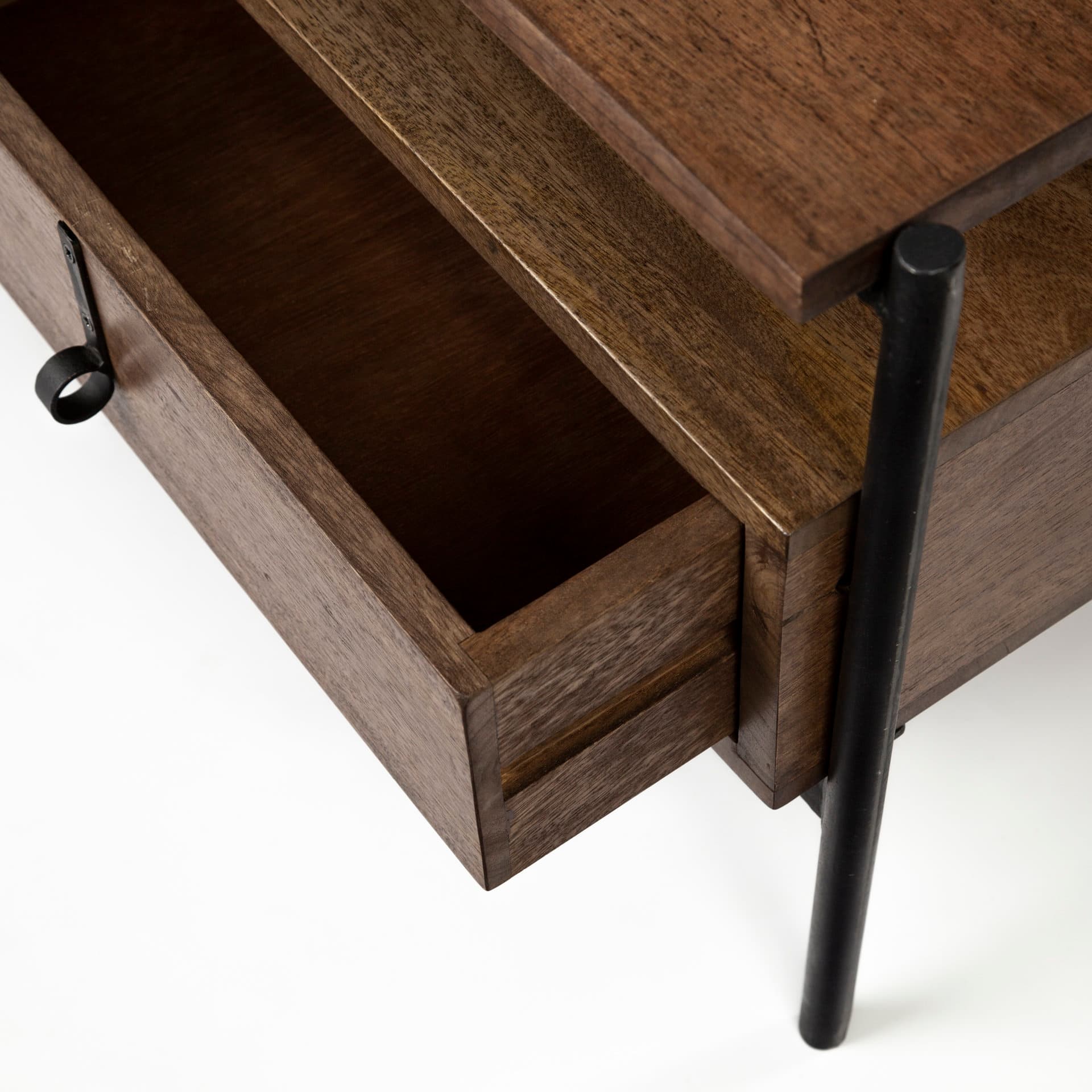 Glenn II 54x30 Dark Brown Wood w/ Black Iron Frame, Rectangle 3 Drawers Coffee Table — product photograph