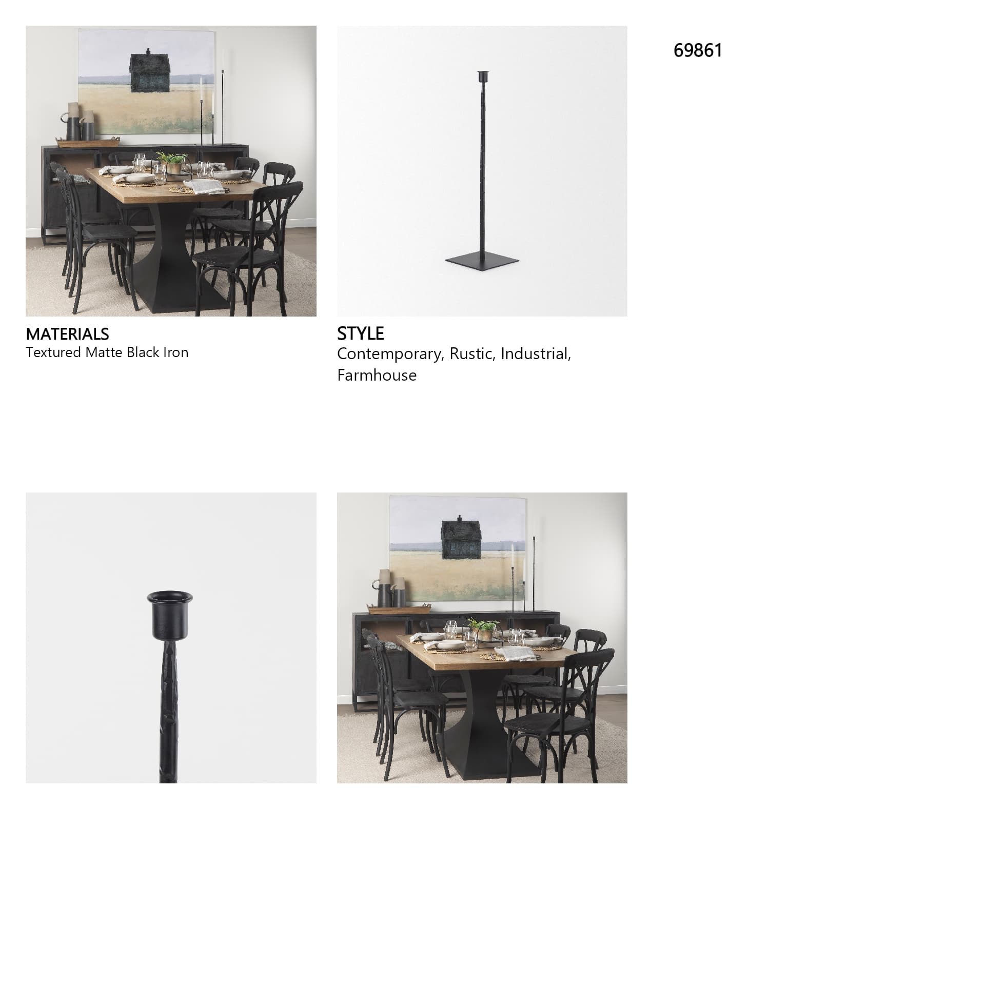 Porter 5.0L x 5.0W x 18.0H Medium Black Iron Candle Holder — in a styled room