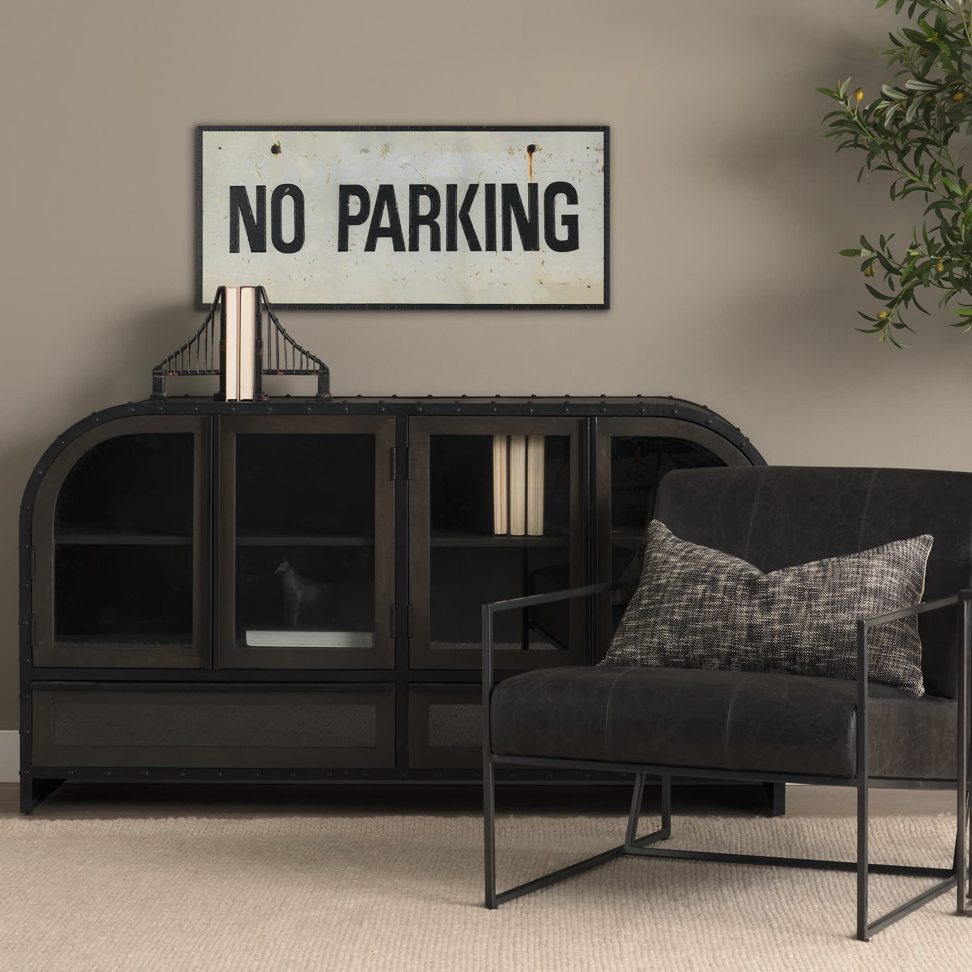 No Parking LG by Mercana Studio Hand Embelished Textured Framed Artwork Matted — in a styled room
