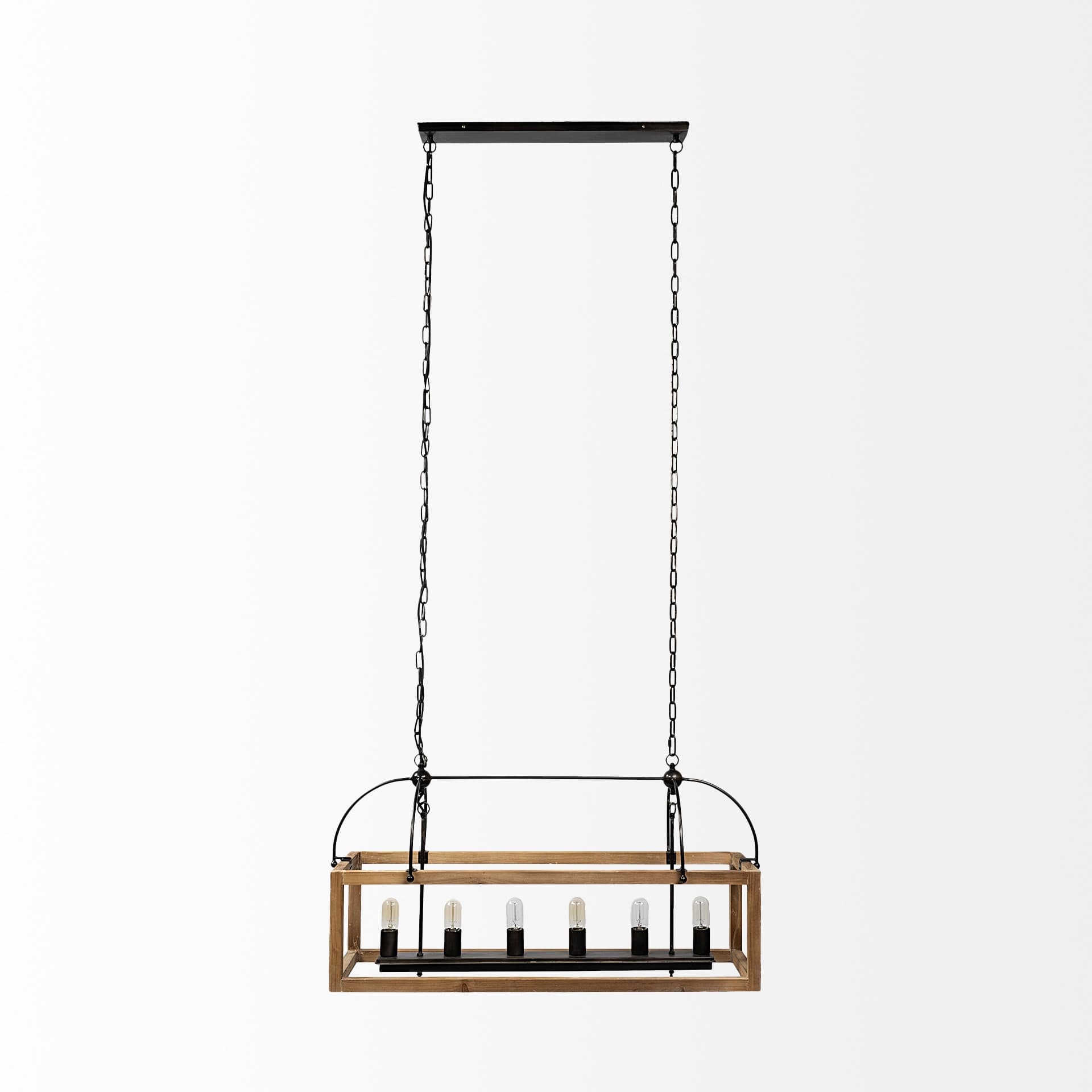 Josie (42"x14.5"x20") Natural Wood Chassis Six Light Chandelier — product photograph