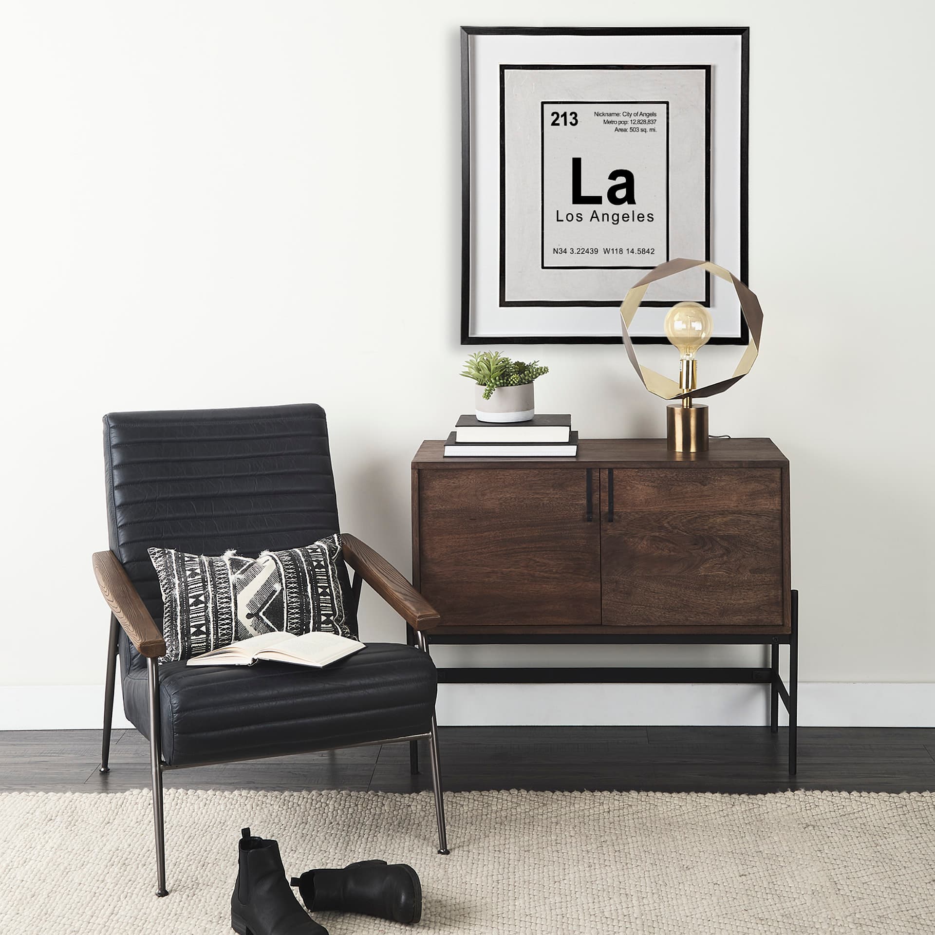 Breaking Los Angeles B by THE Studio a Hand Embellished Textured Framed Art Print Matted under Glass — in a styled room