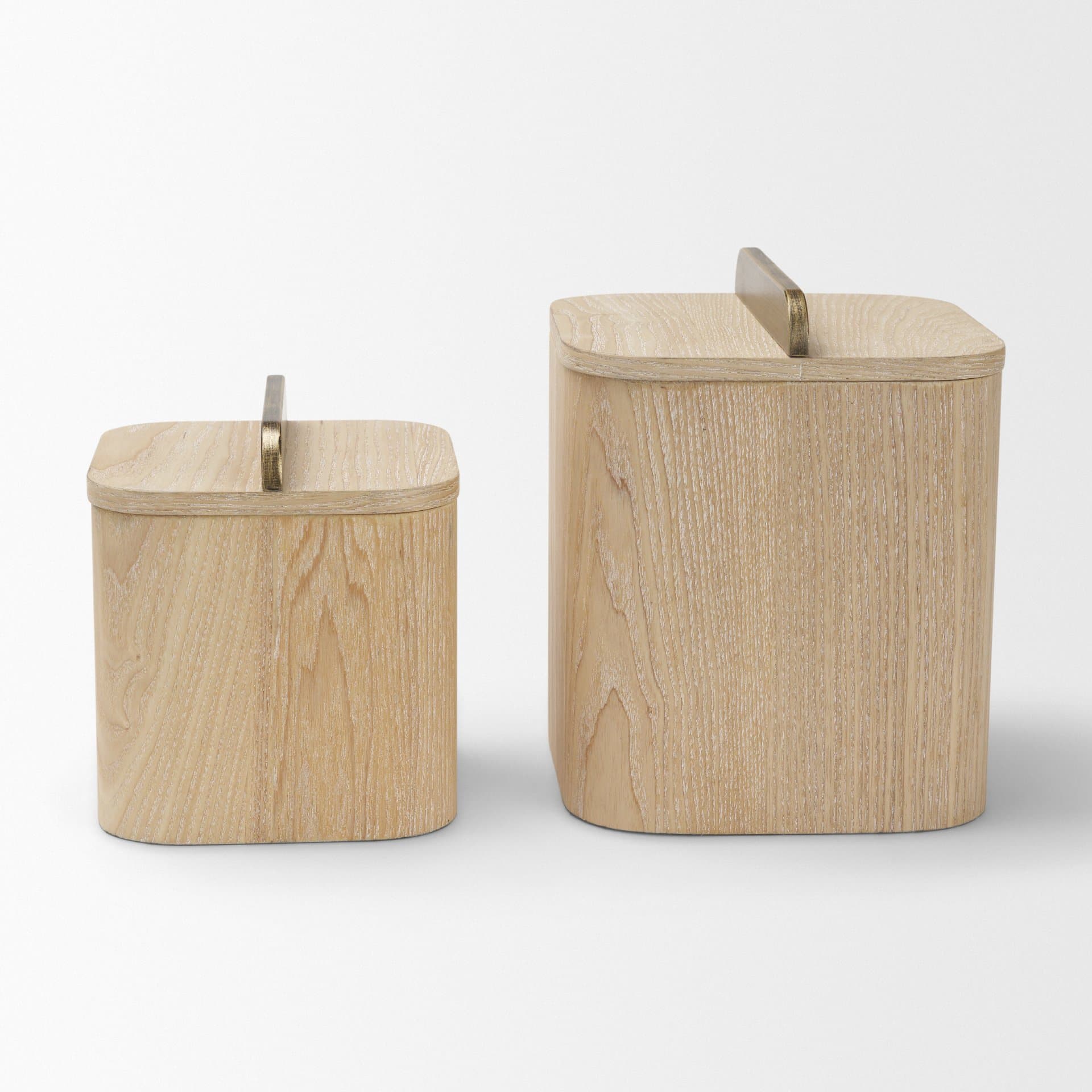 Benton White-Washed Wood w/ Brass Handle Decorative Box Set — product photograph