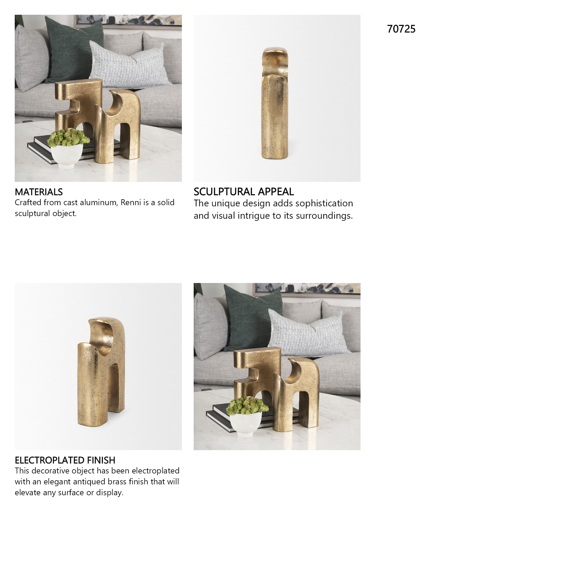 Renni Antiqued Brass Small Decorative Sculpture — in a styled room