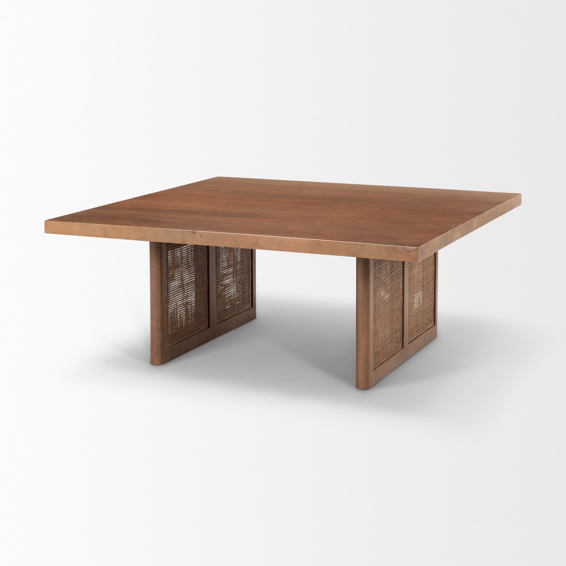 Grier 42" Square Medium Brown Solid Wood w/ Cane Coffee Table — product photograph