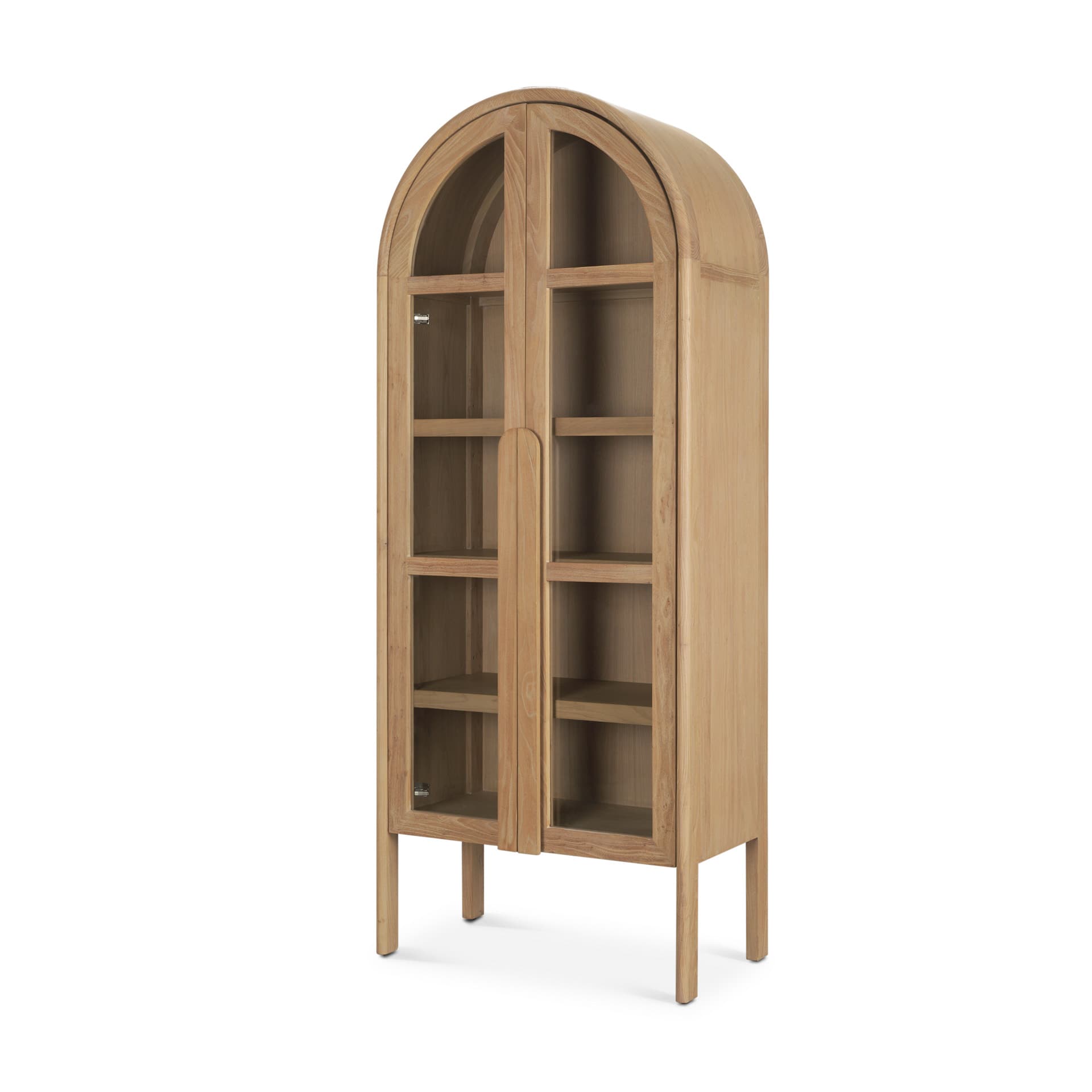 Callum Light Brown Elm Wood w/ Glass Doors Arched Curio Cabinet — product photograph