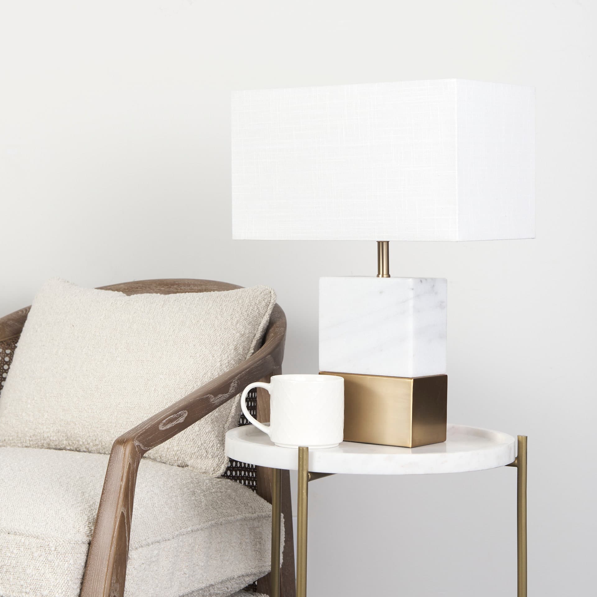 Stella 17L x 17W White Round Marble Top W/Gold Base Accent Table — product photograph
