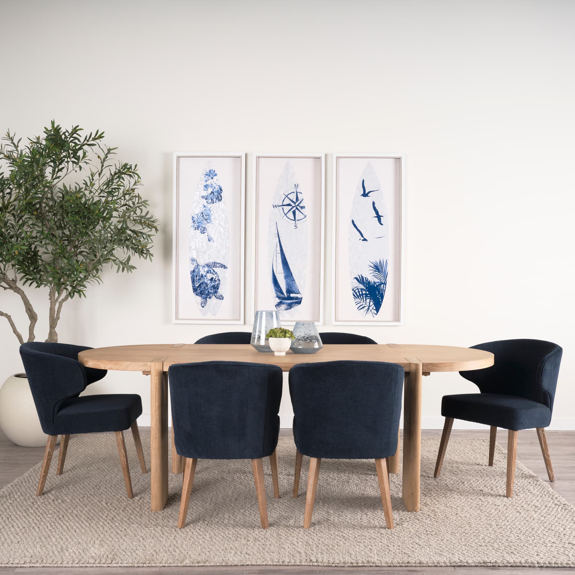Sohan 91"L x 38"W Oval Dining Table | Light Brown Wood | Seats 8 — product photograph