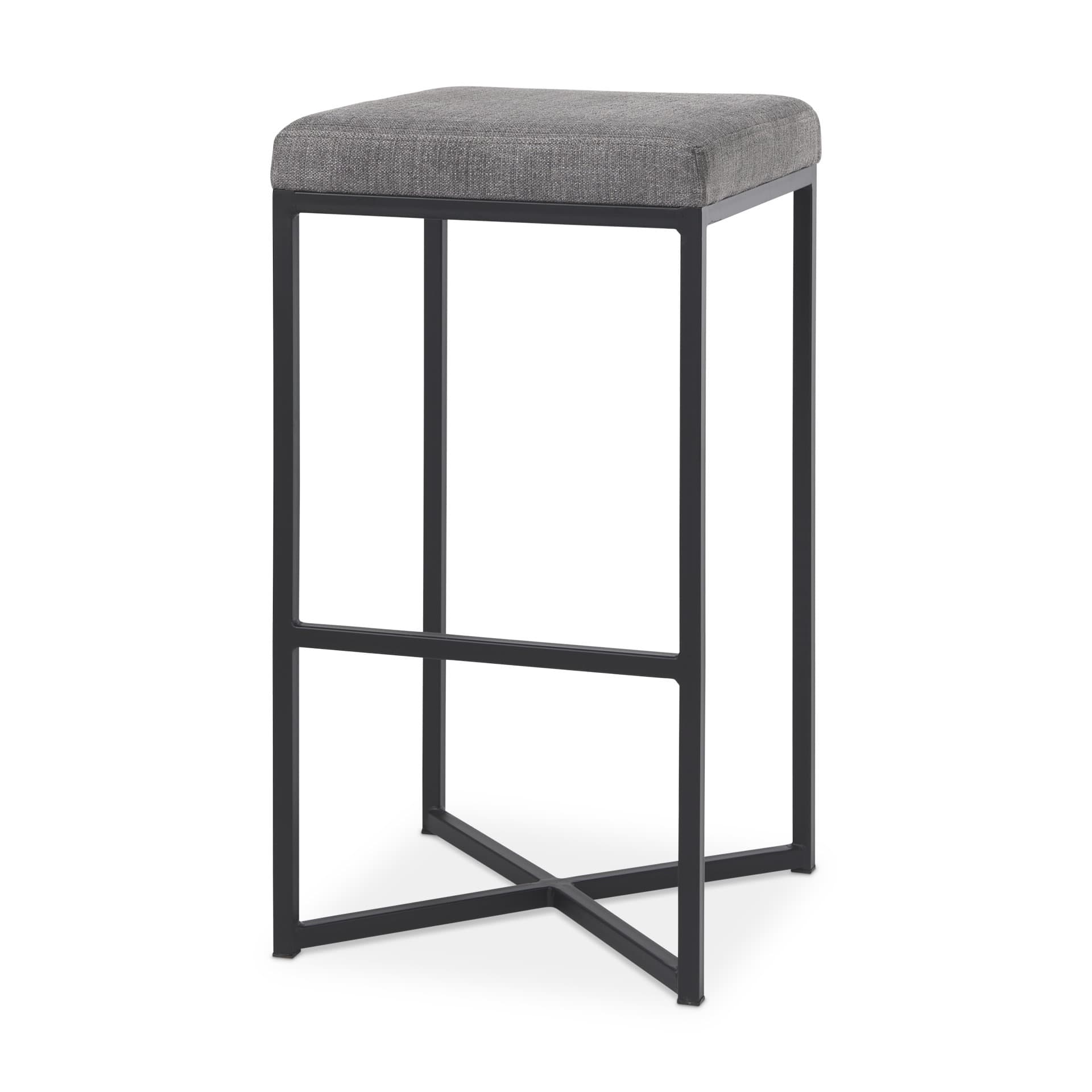 Frodo Backless 29.75in Seat Bar Stool | Gray Fabric w/ Black Iron — product photograph