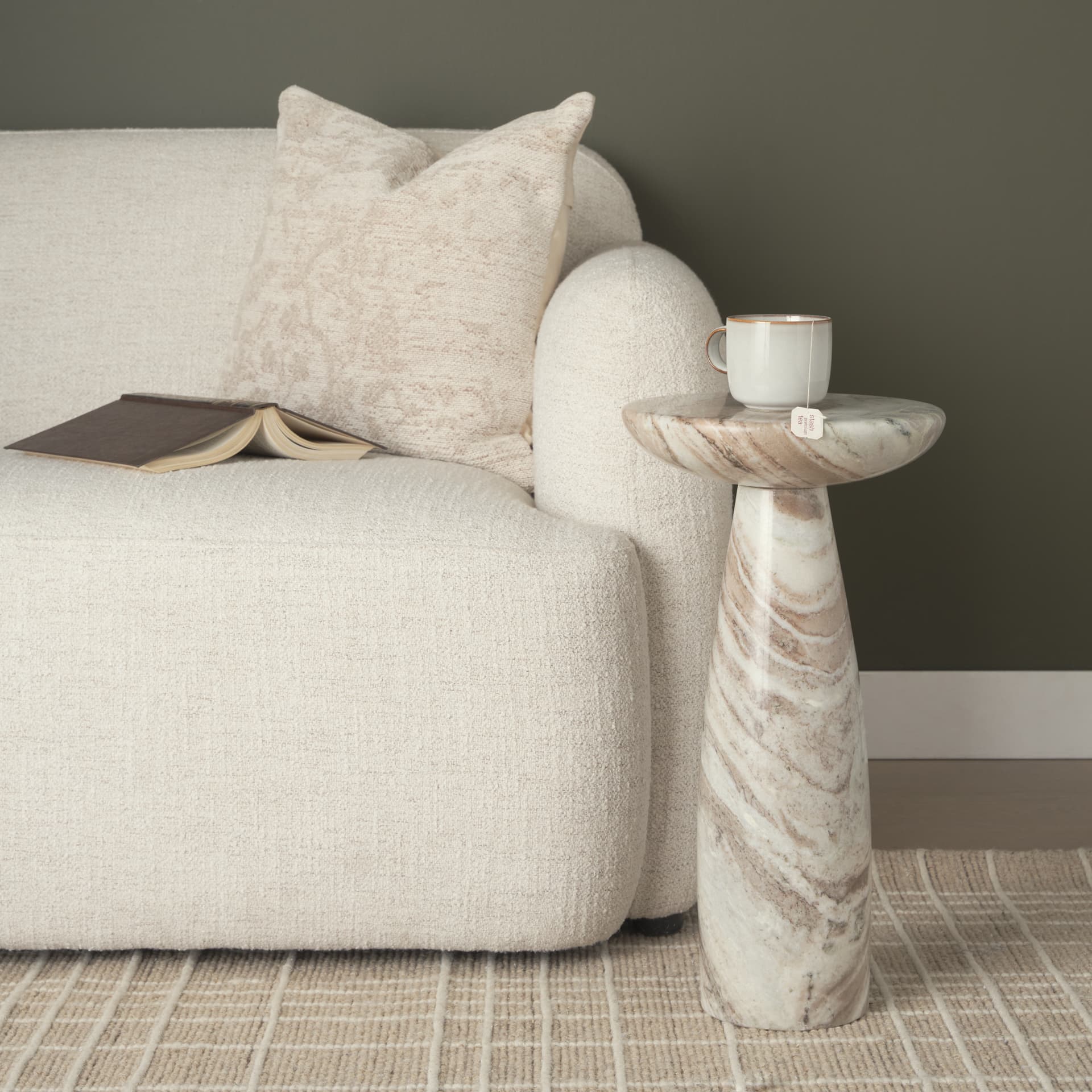 Bellancia Rosa Pink Marble Pedestal Side Table — in a styled room