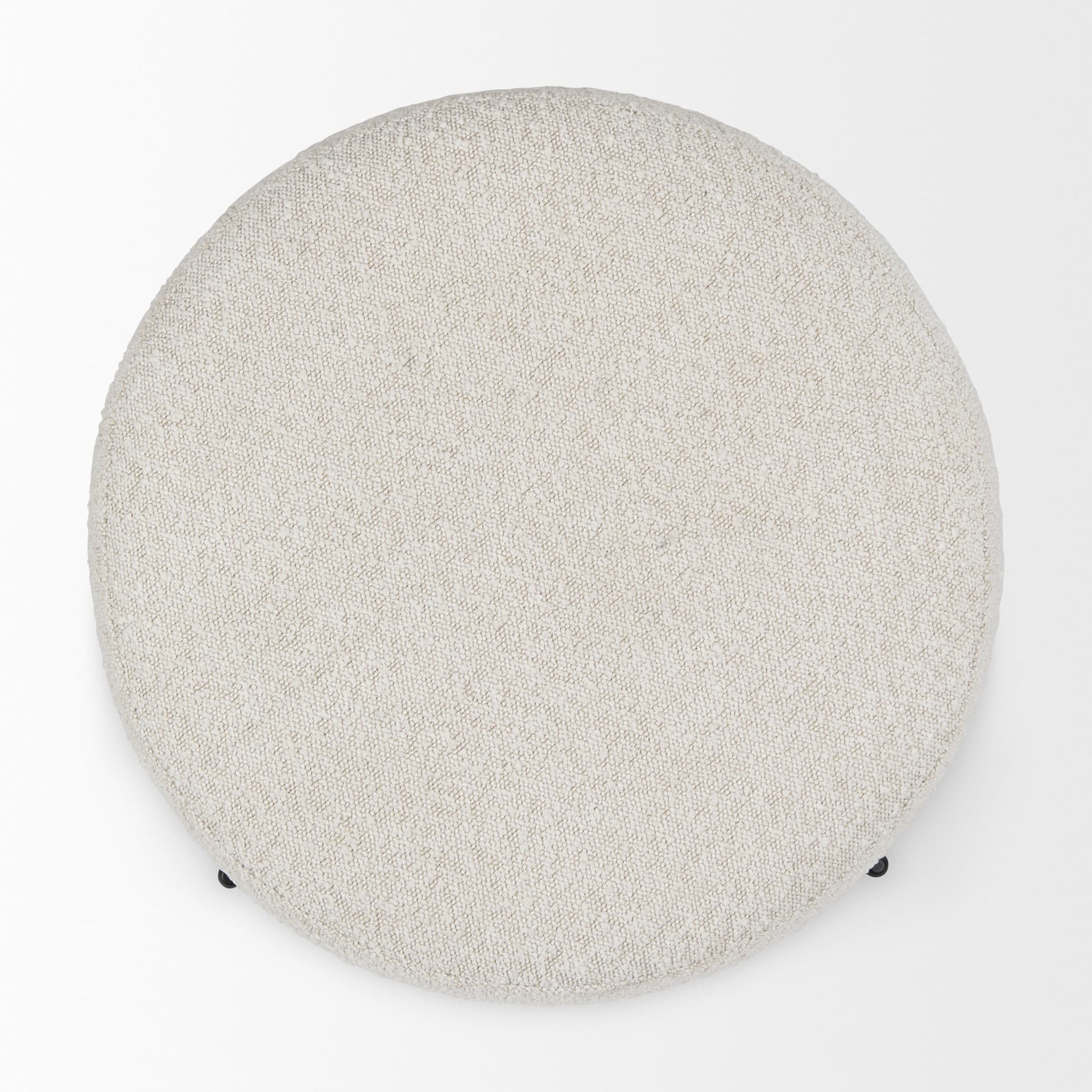 Amelia Cream Boucle W/Black Metal Upholstered Pouf — product photograph