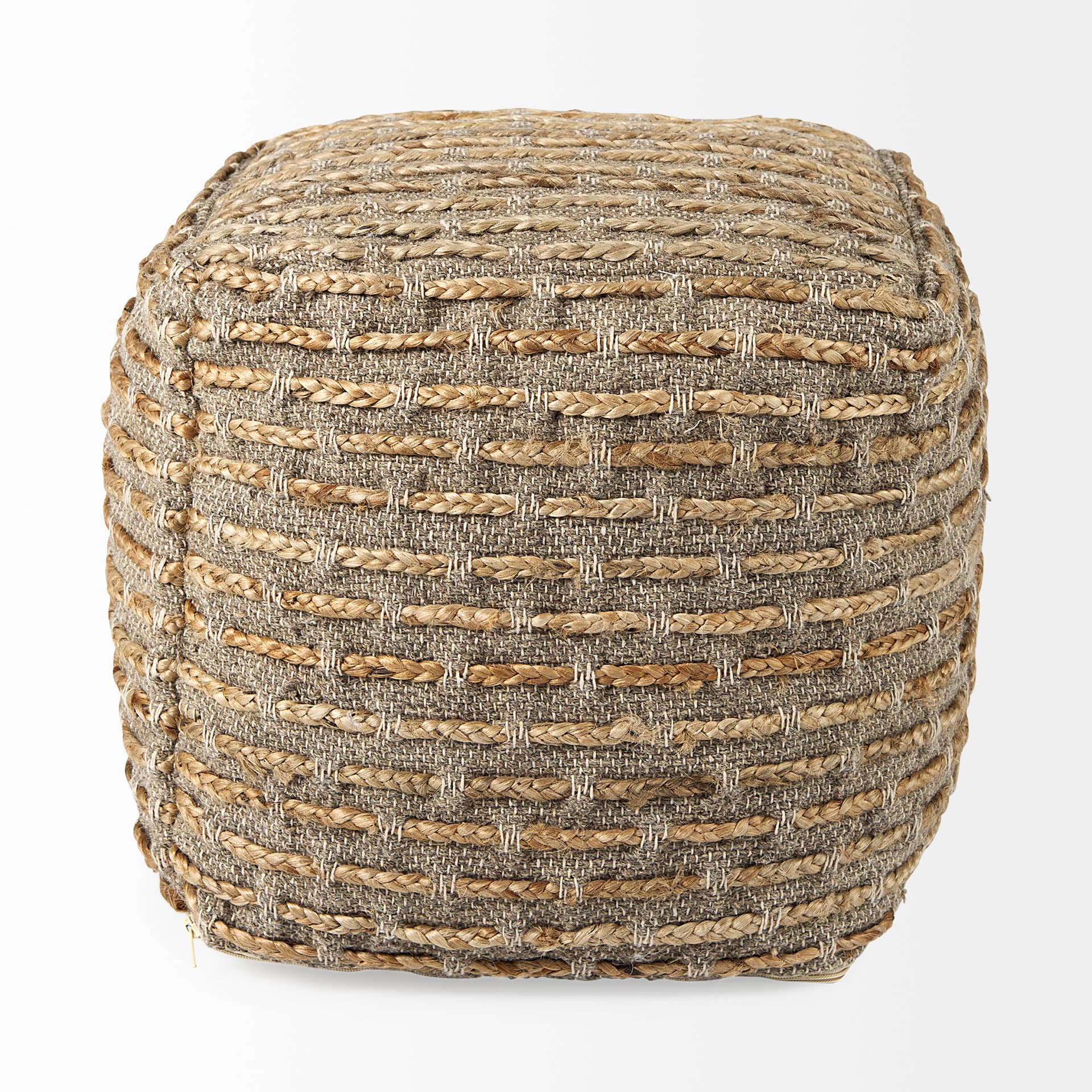 Binita 16.0L x 16.0W x 16.0H Gray/Brown Hemp Wool and Cotton Pouf — product photograph