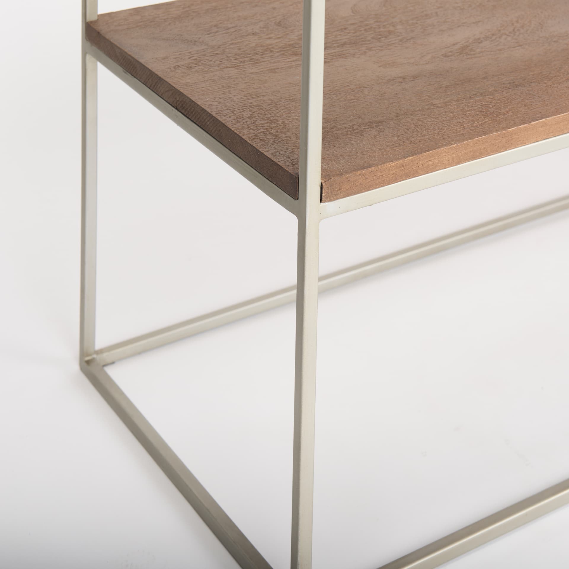 Morris I 63L x 15W x 31H Brown Wood w/ Silver Metal Frame 2 Drawer Console Table — product photograph