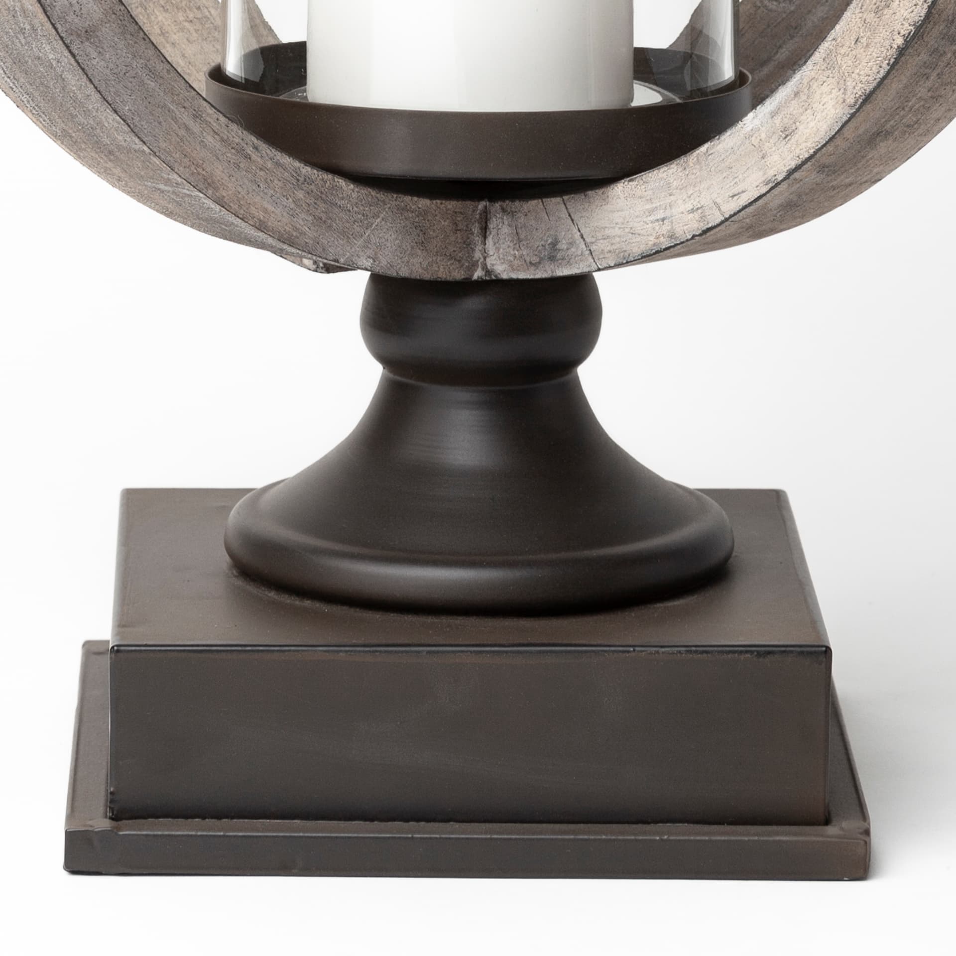 Brillion Large Rustic Wood Metal Table Candle Holder — product photograph