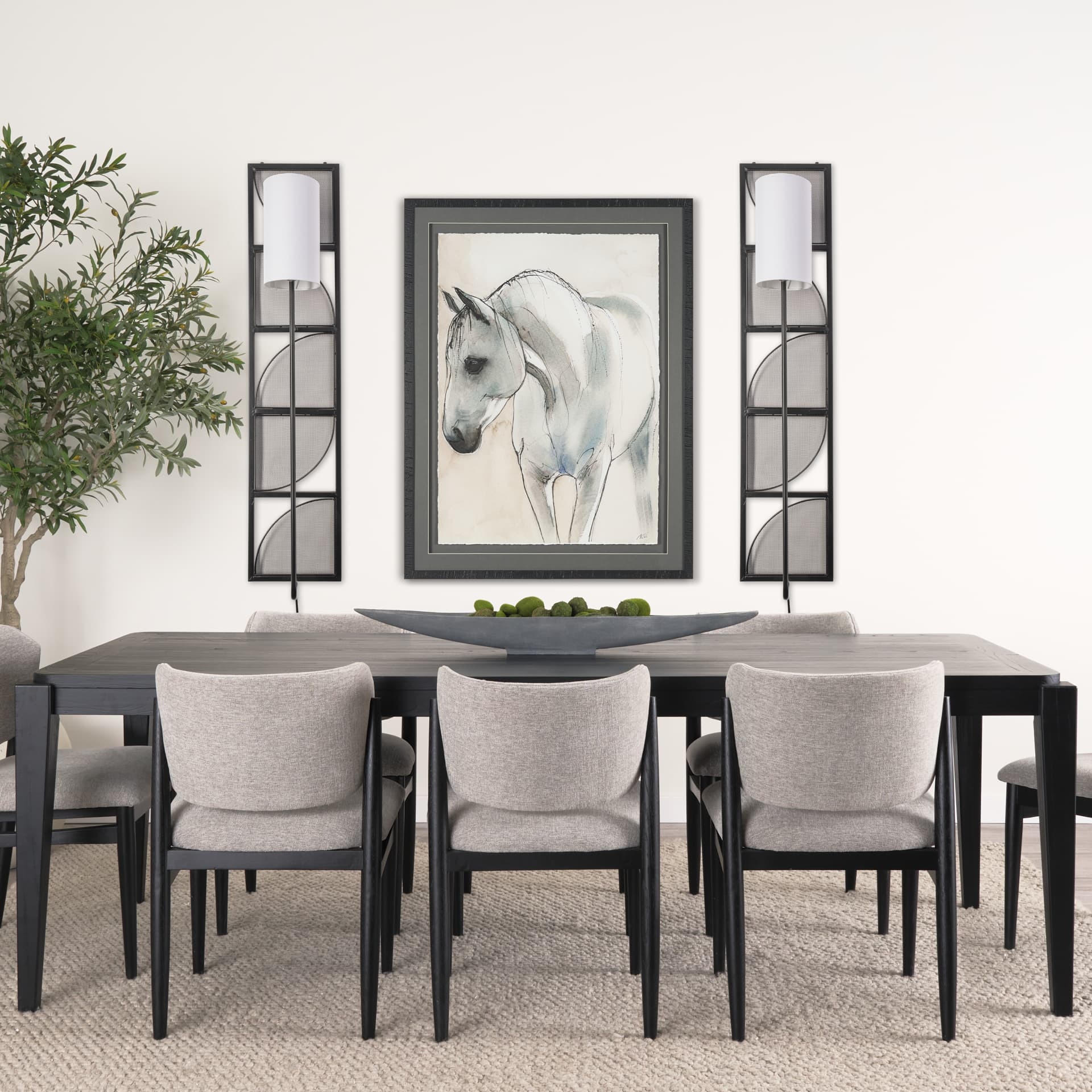 Navin 10x46.5 Black Metal Body White Fabric Shade Rectangular Wall Sconce — product photograph