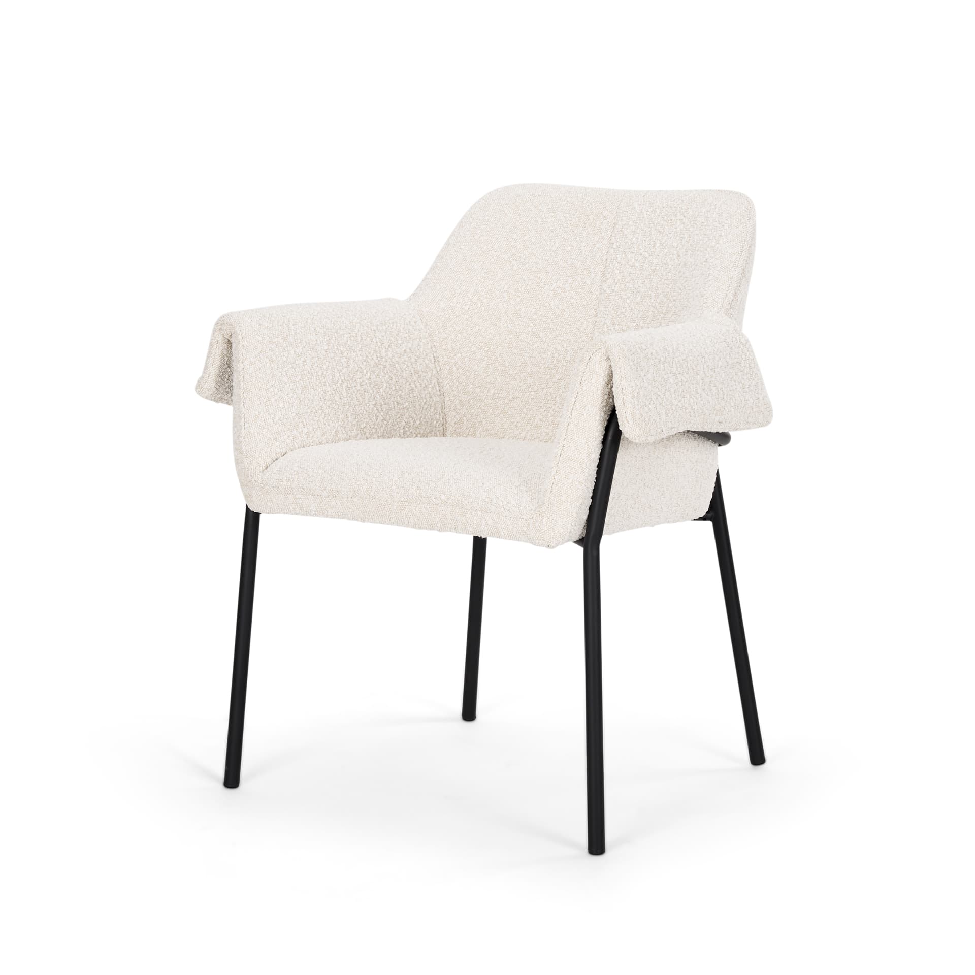 Brently Curved Back Dining Arm Chair | Cream Boucle w/ Metal — product photograph