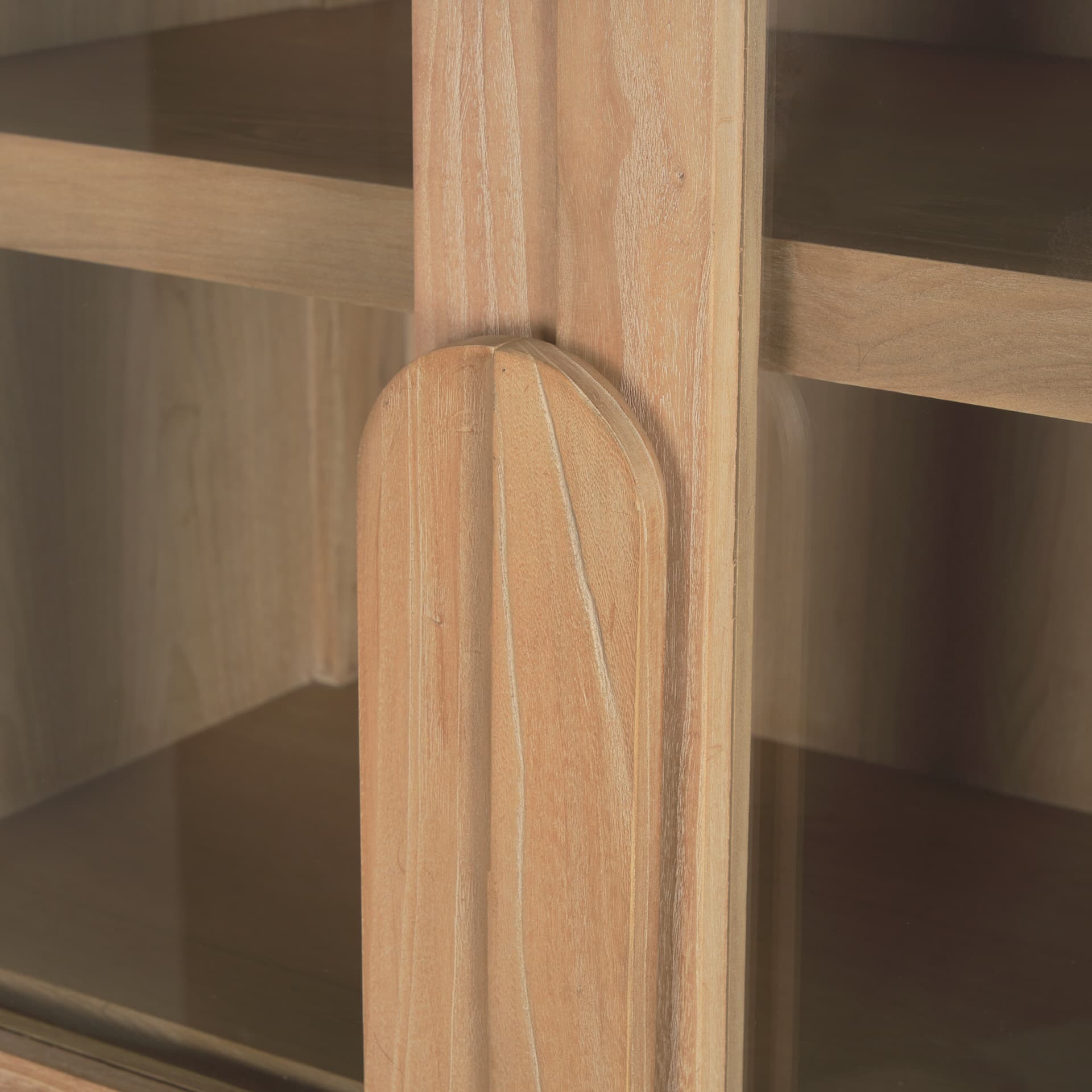 Callum Light Brown Elm Wood w/ Glass Doors Arched Curio Cabinet — product photograph