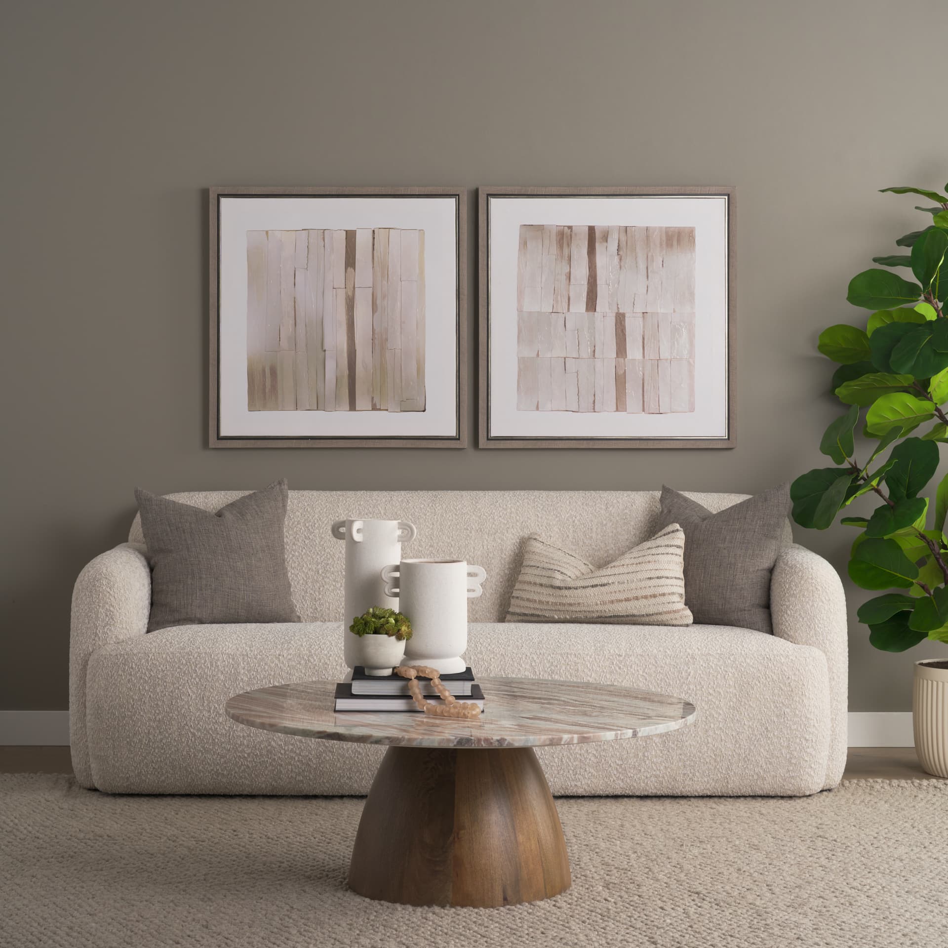 Allyson Round Brown Pedestal w/Savar Pink Marble Top Coffee Table — product photograph