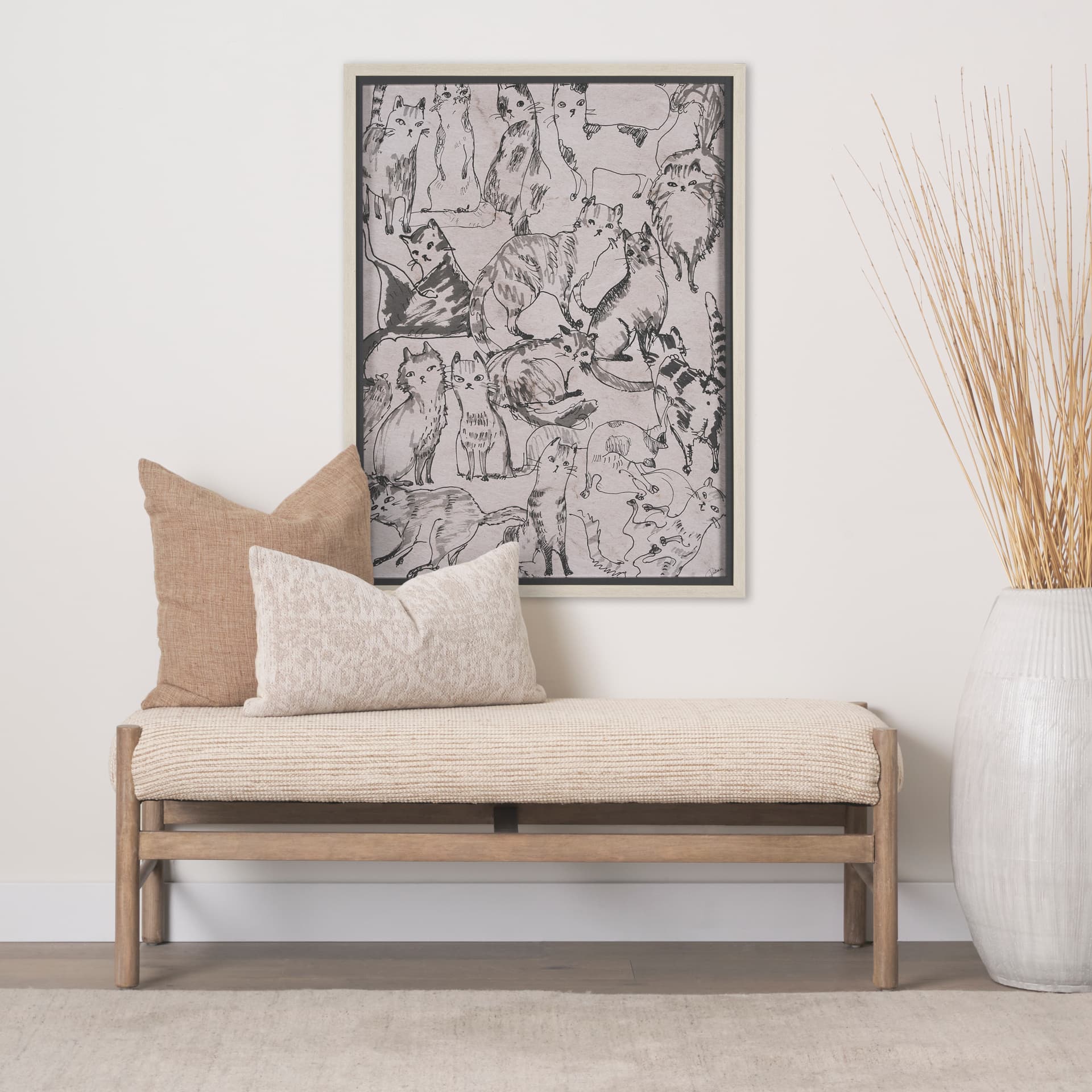 Cat Sketch by Mercana Studio a Hand Embellished Framed Art Print Matted under Glass — in a styled room