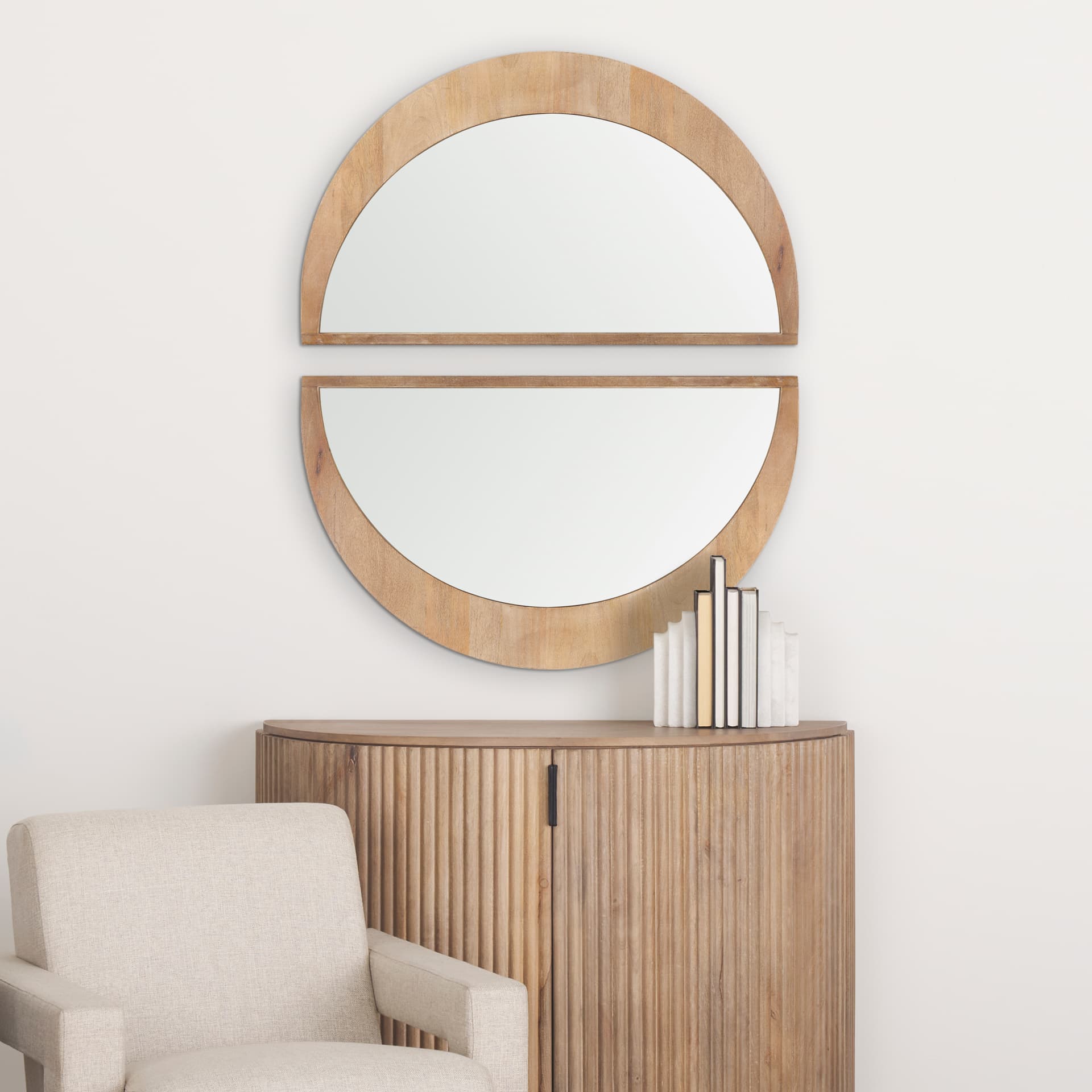 Celeste Light Brown Wood Small Mirror — in a styled room