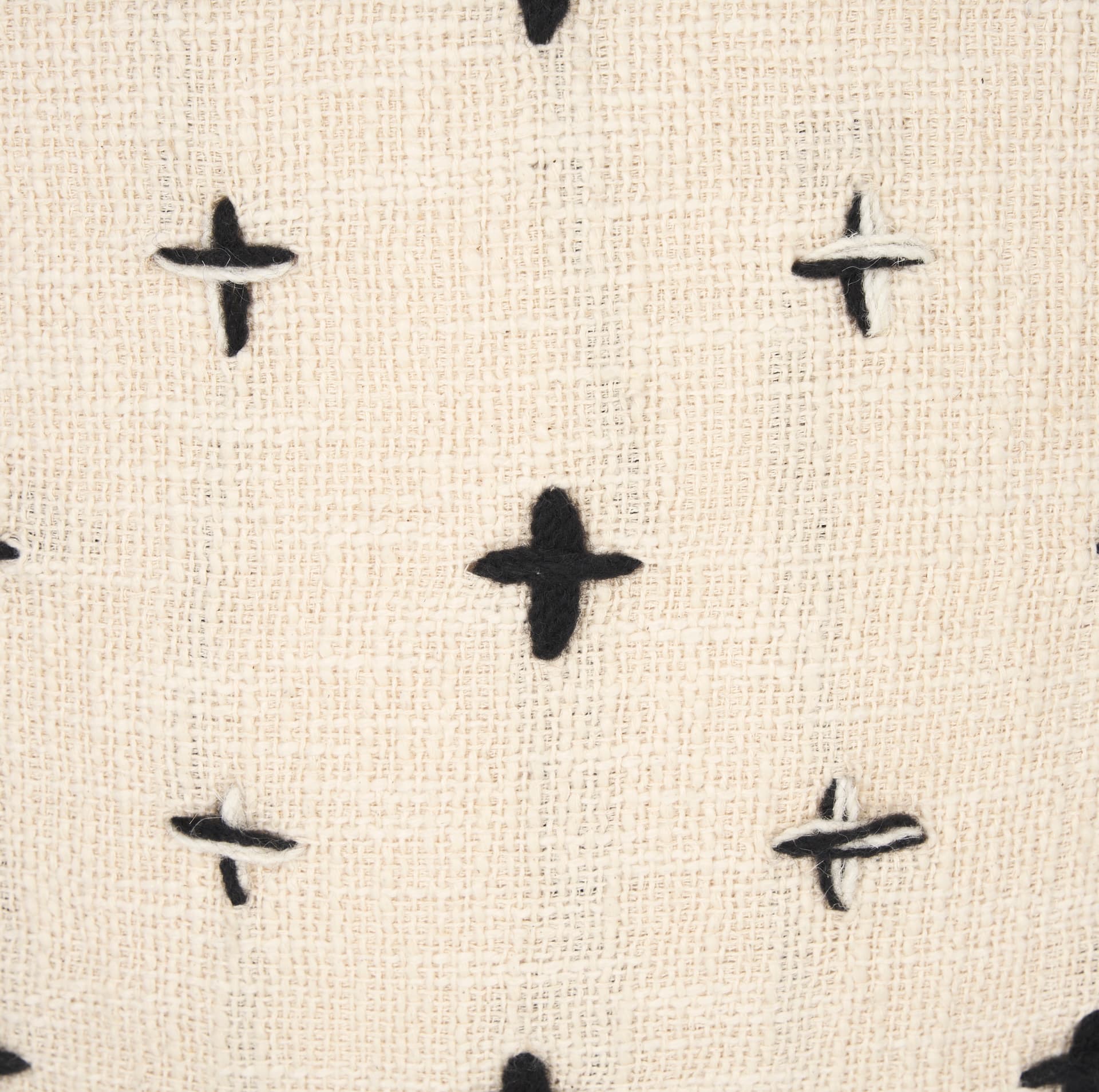 Saanvi Wool w/ Cream and Black Stitched Cross Patterned Pouf — product photograph