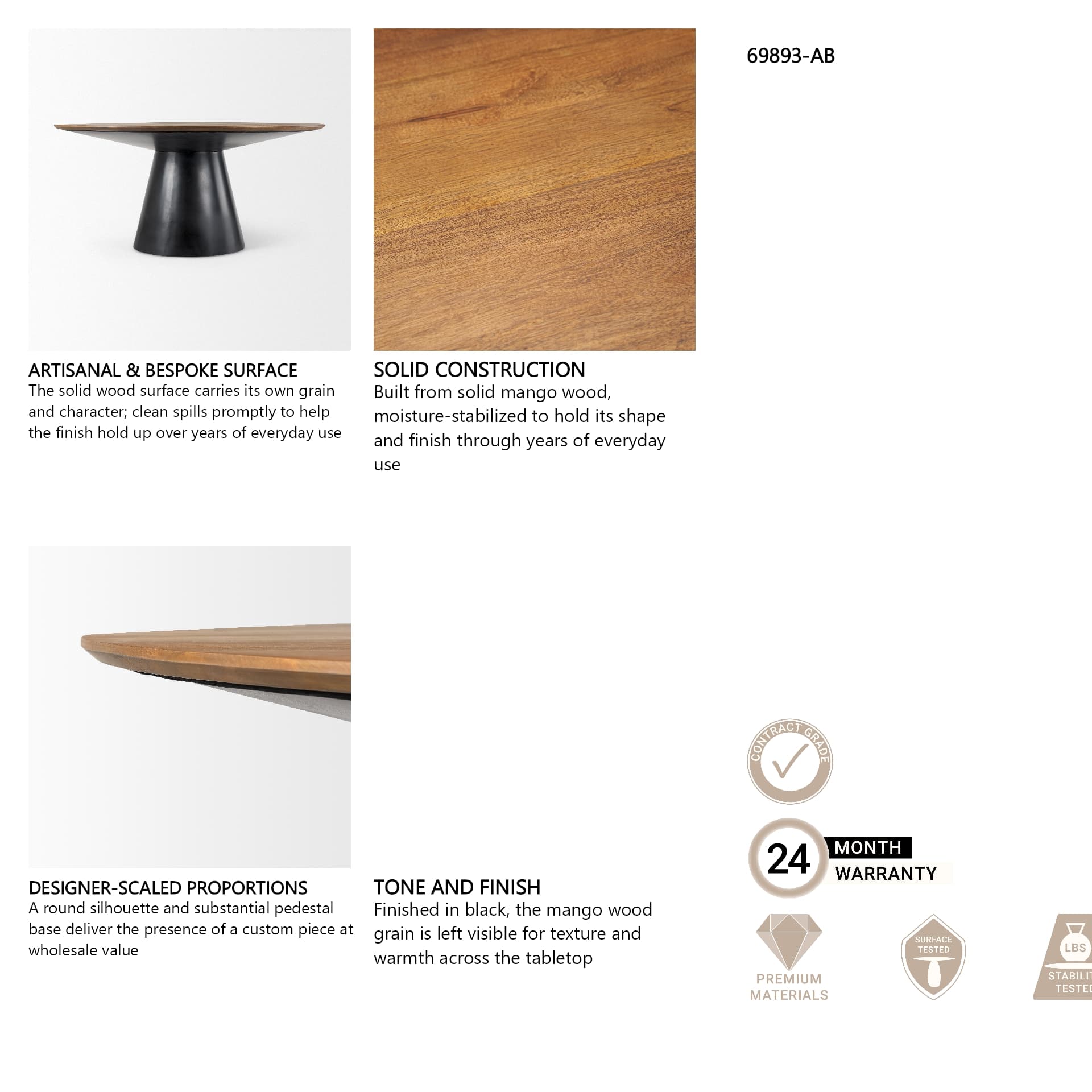 Mitchell 63"L x 63"W Pedestal Dining Table | Med Brown Wood & Black Metal | Seats 6 — in a styled room