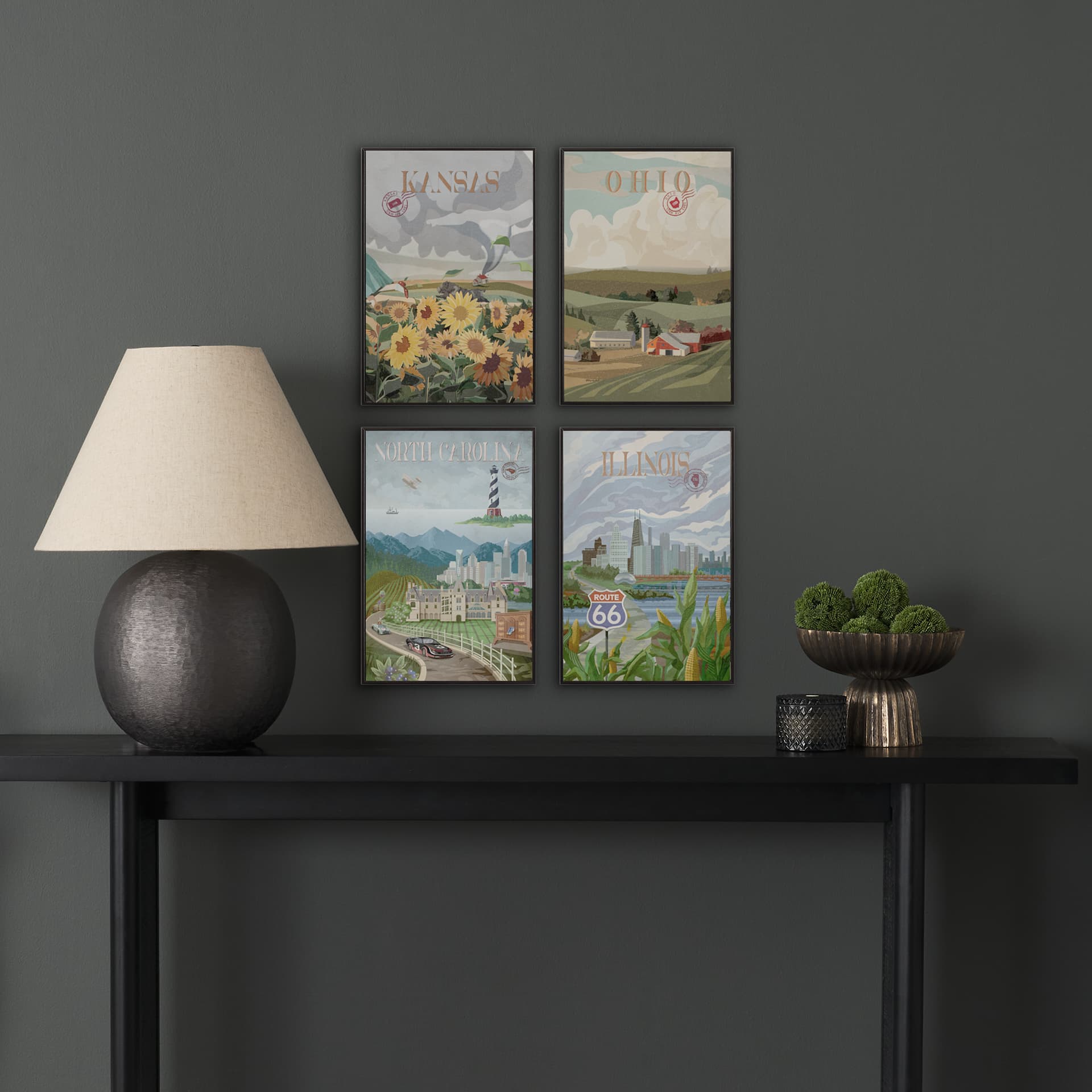 North Carolina by Mercana Studio a Hand Embellished Textured Framed Art Print — in a styled room