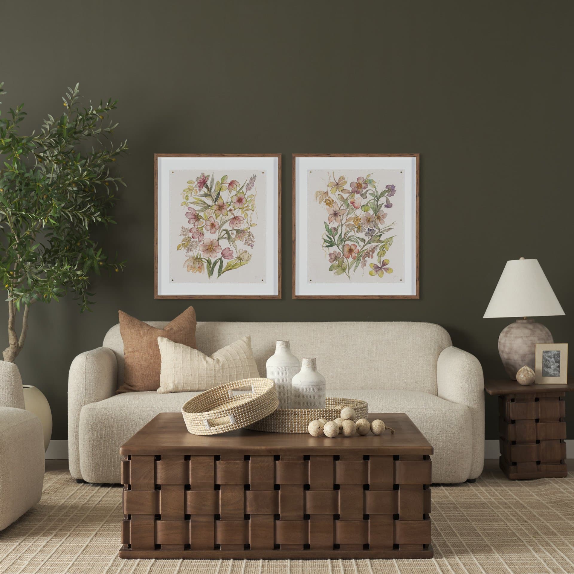 Atelier des Fleurs III by Mercana Studio Framed Artwork Matted under Glass — in a styled room