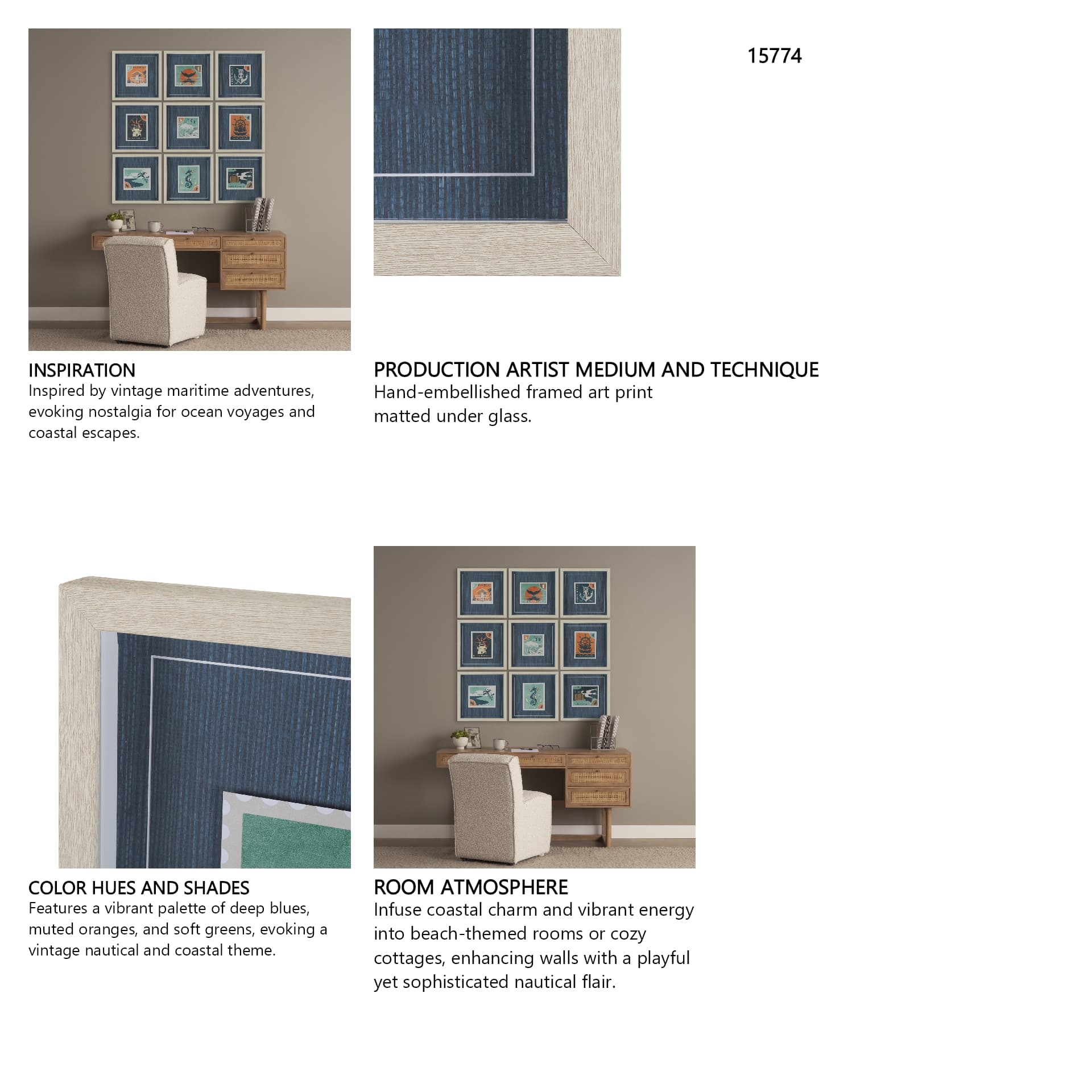 Bon Voyage (Set of 9) by Mercana Studio a Hand Embellished Framed Art Print Matted under Glass — in a styled room