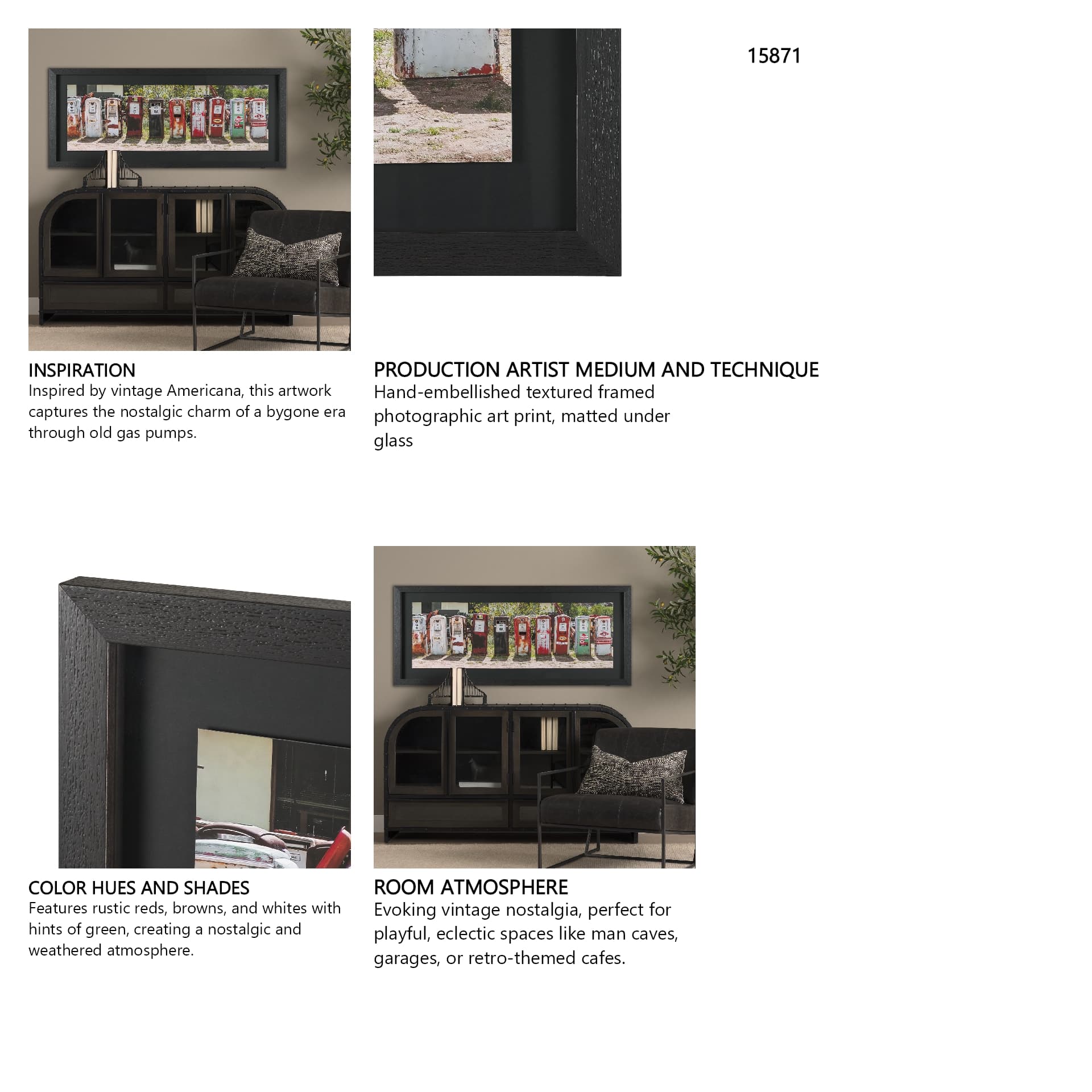 Gas Pumps by Richard Silver Hand Embelished Framed Art Print Matted under Glass — in a styled room