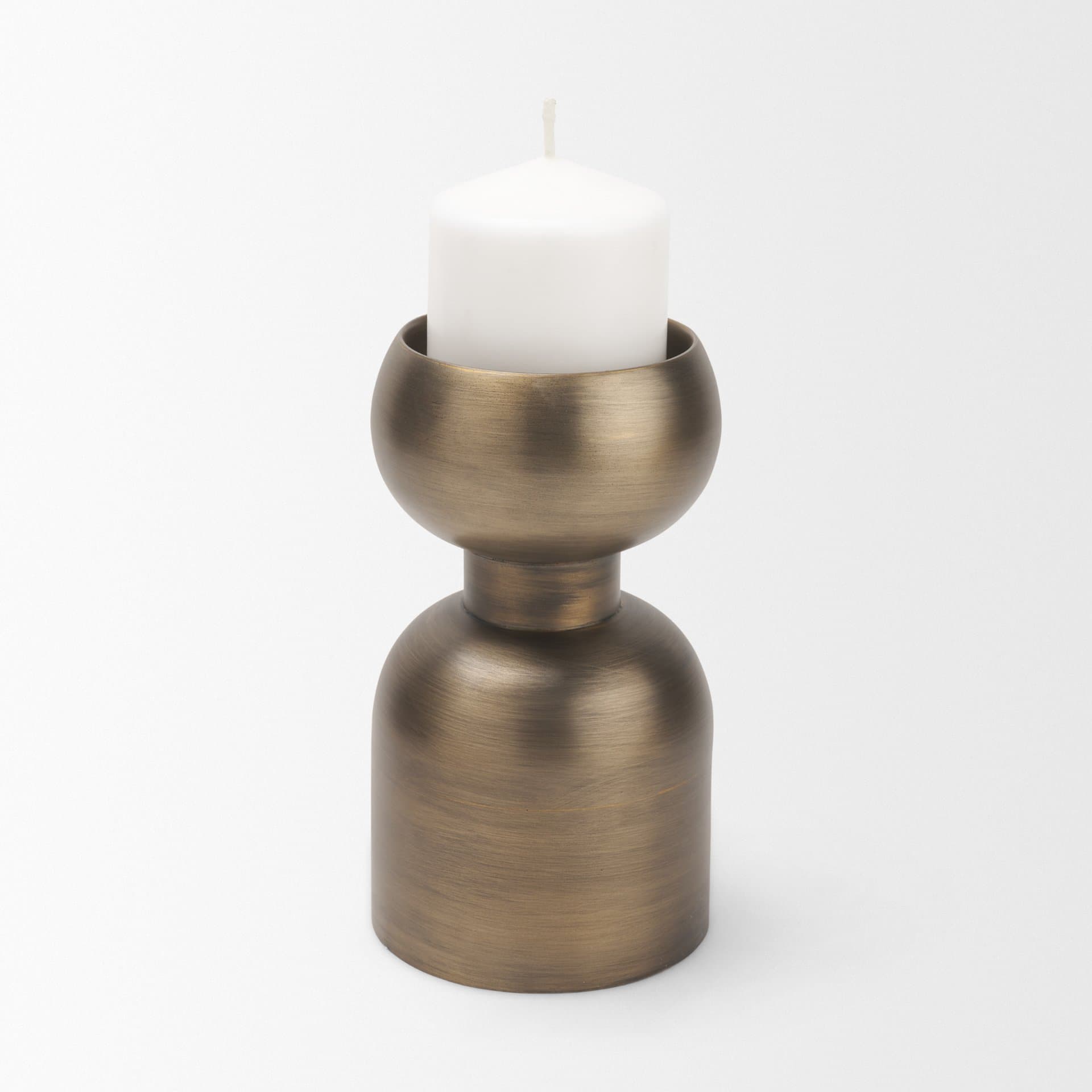 Pelar Small Antiqued Brass Stacked Pillar Candle Holder — product photograph
