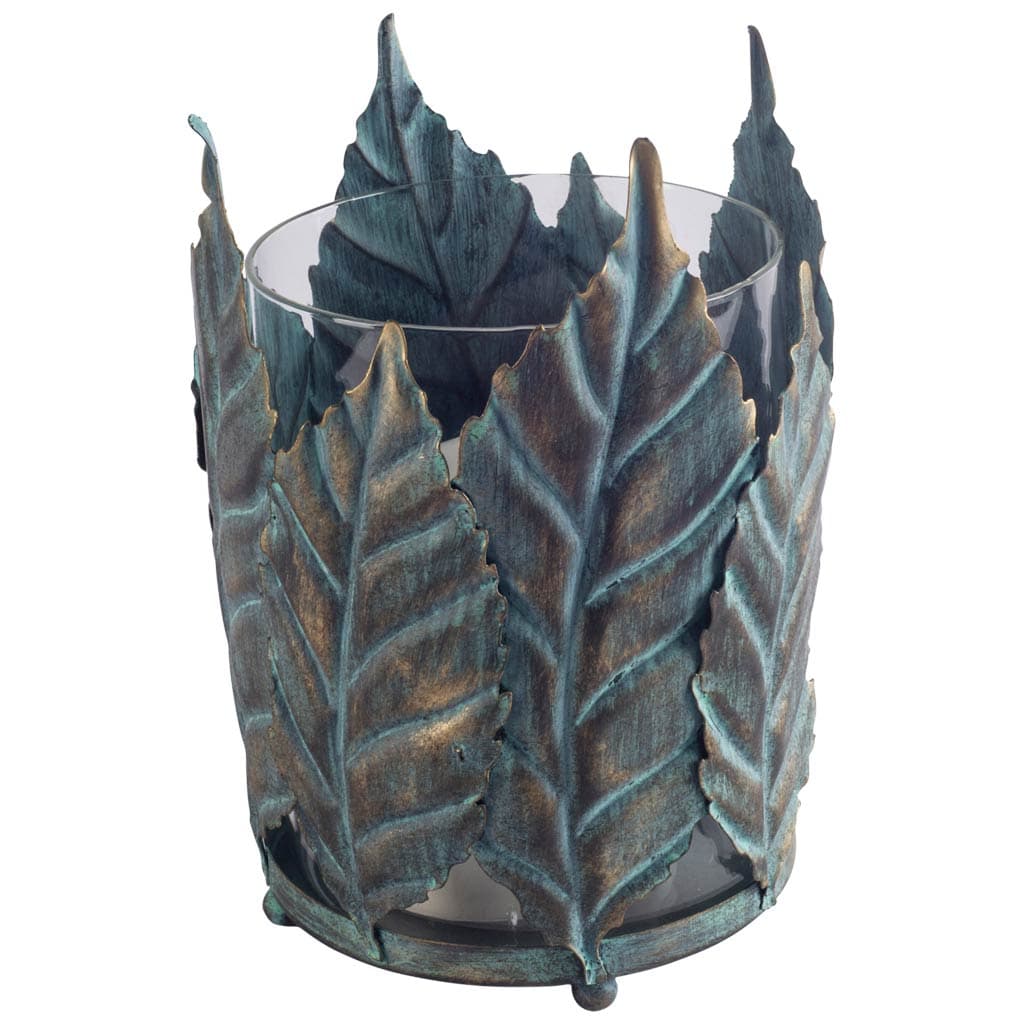 Pana I Small Green/Gold Metal Leaf Table Candle Holder — product photograph