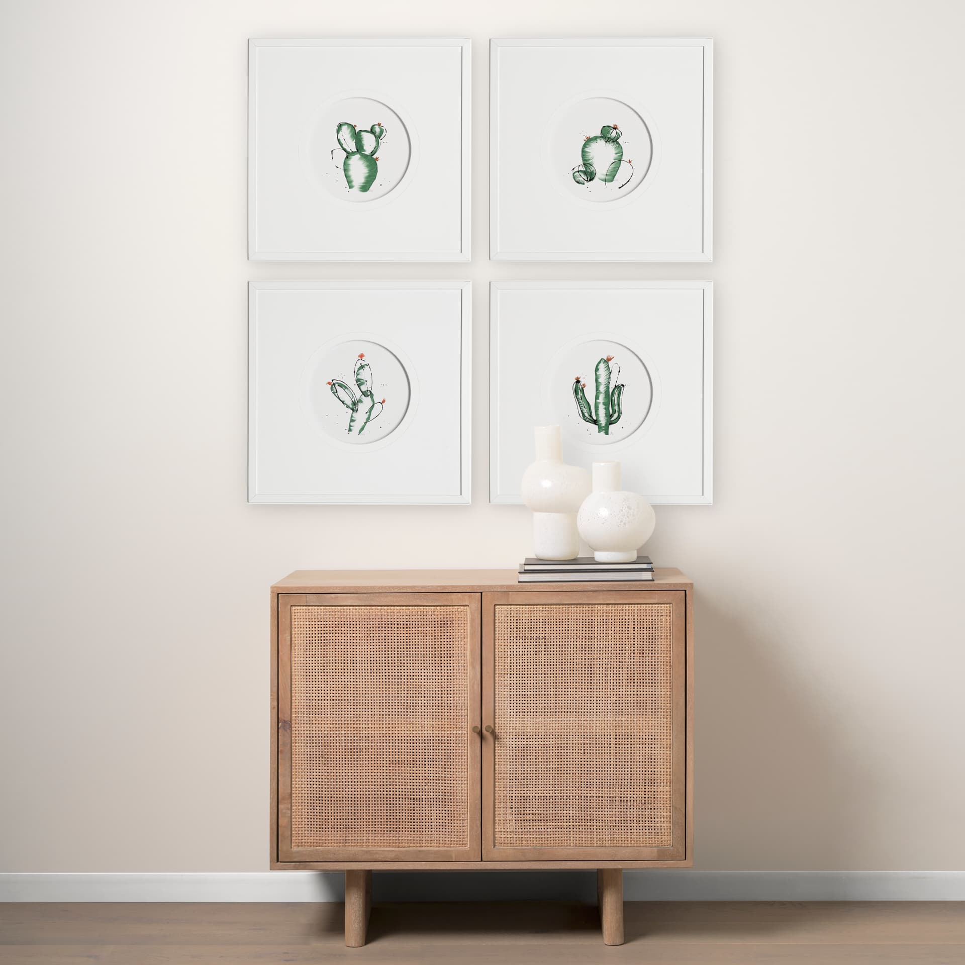 Cactus I by Mercana Studio a Hand Embellished Textured Framed Art Print Matted under Glass — in a styled room