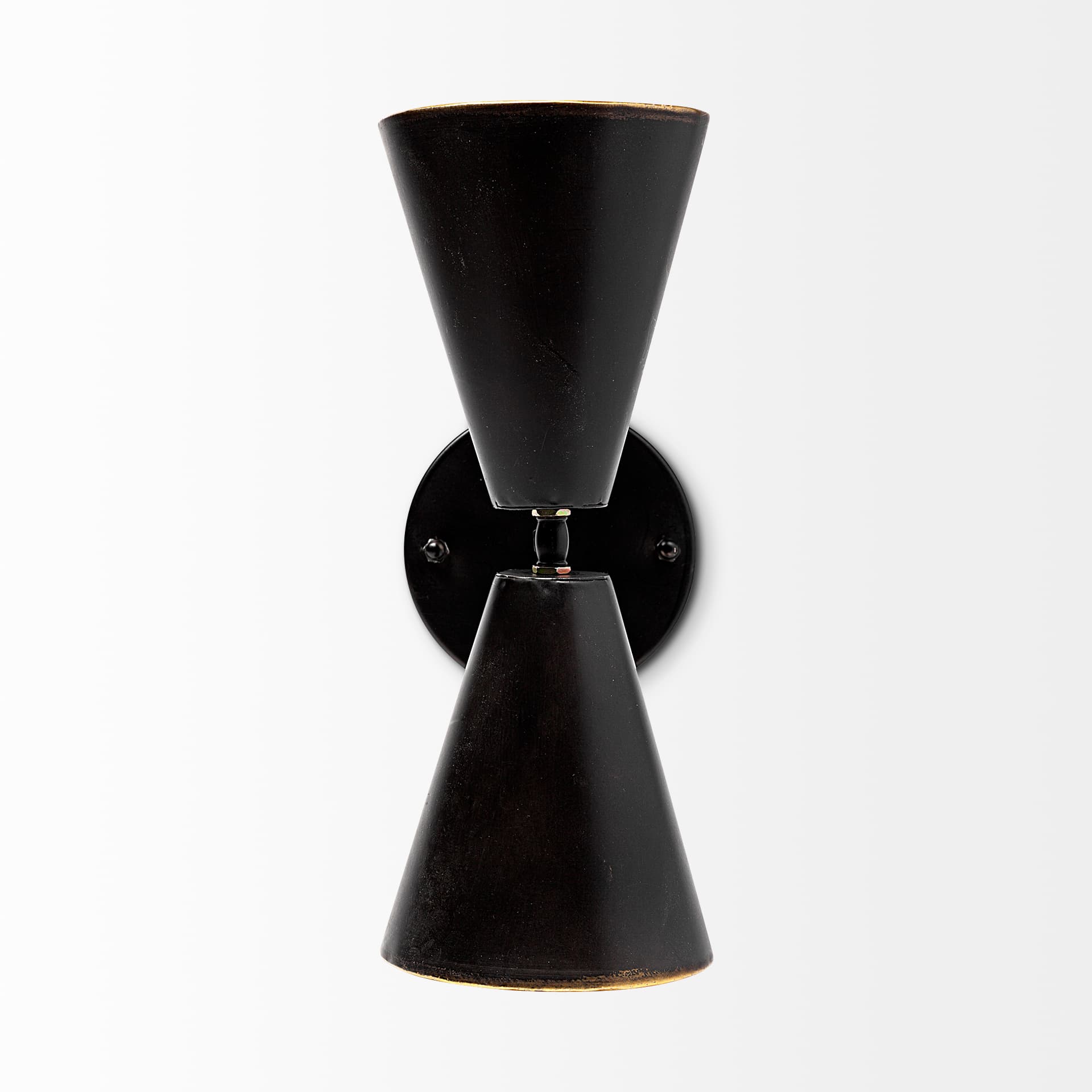 Eris II 7.3x12.6 Black Metal w/Gold Accent Double-Cone Wall Sconce — product photograph